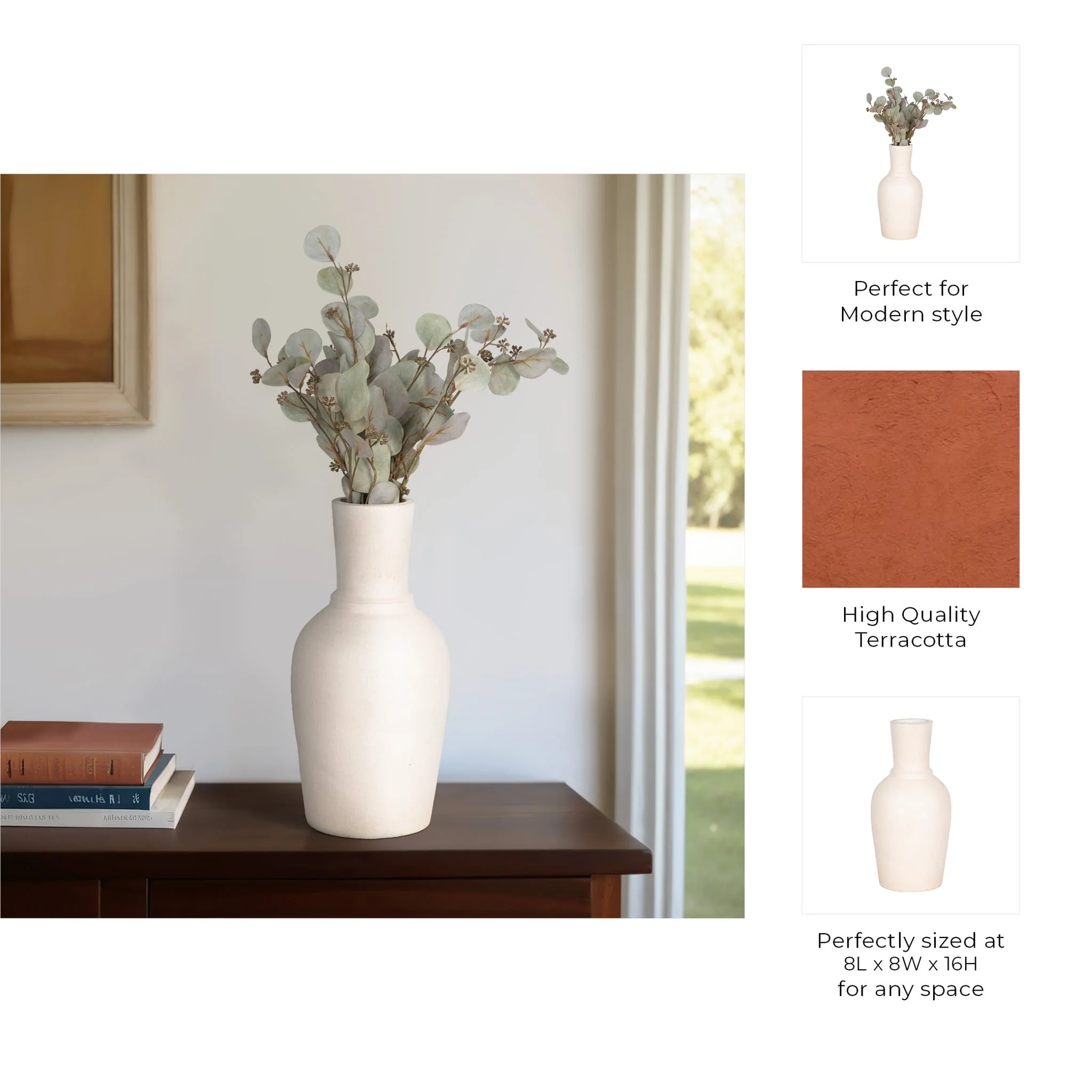 Terracotta, 16" Vase With Ring At Neck, Ivory - Image 9