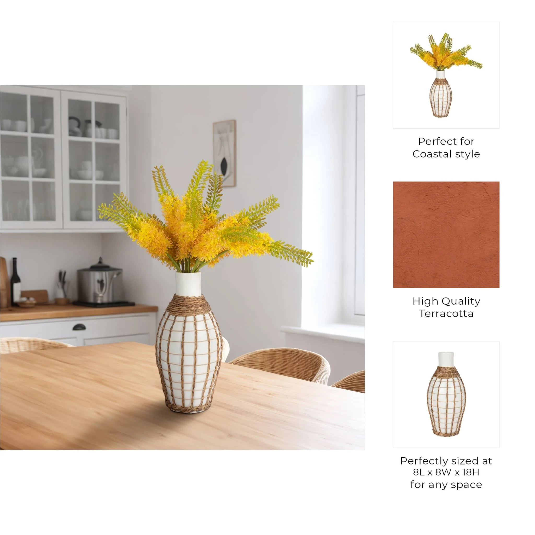 Terracotta, 18"h Bottle Vase, White/brown - Image 8