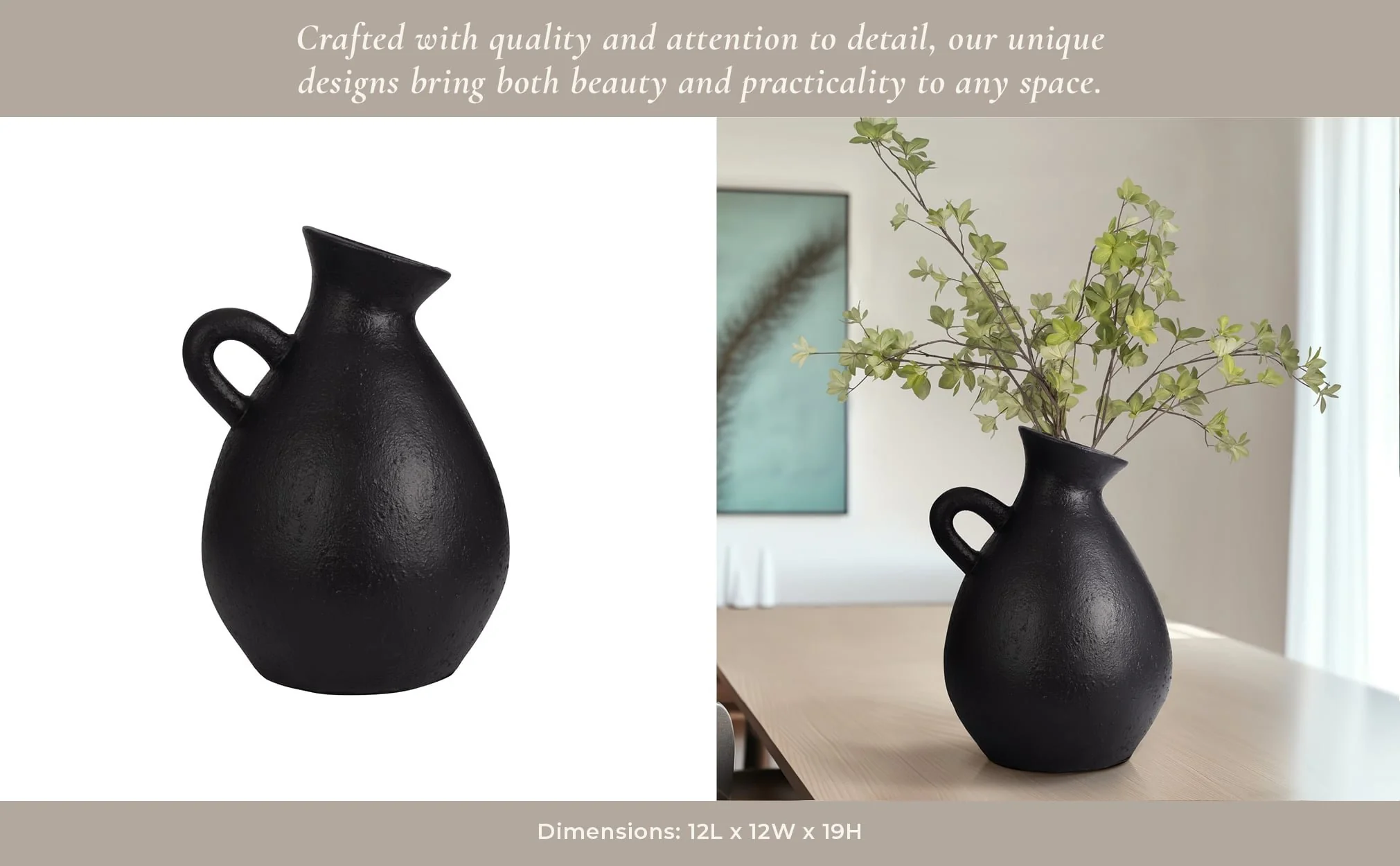 Terracotta, 19" Organic Jug With Handle, Black - Image 12