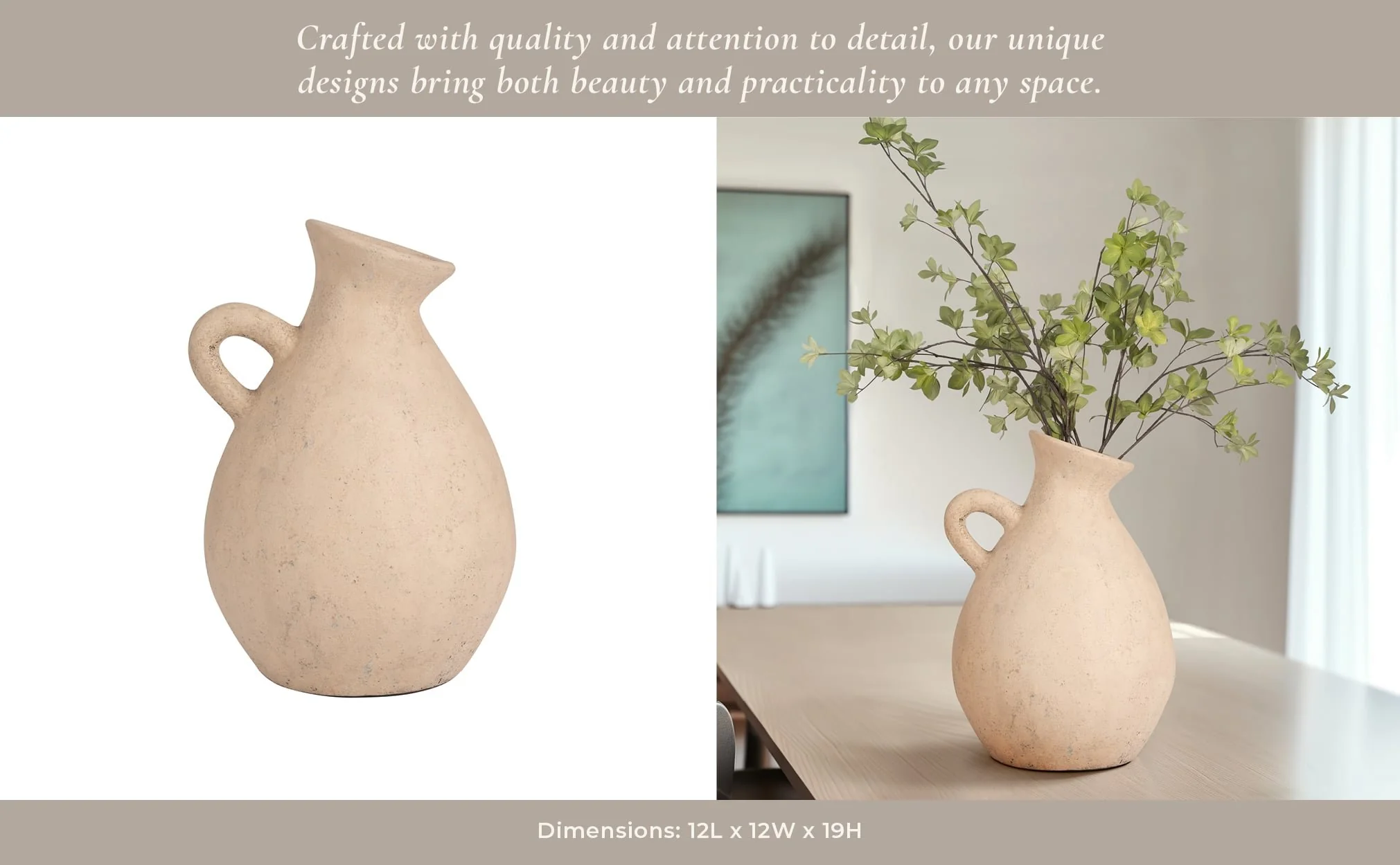 Terracotta, 19" Organic Jug With Handle, Ivory - Image 12