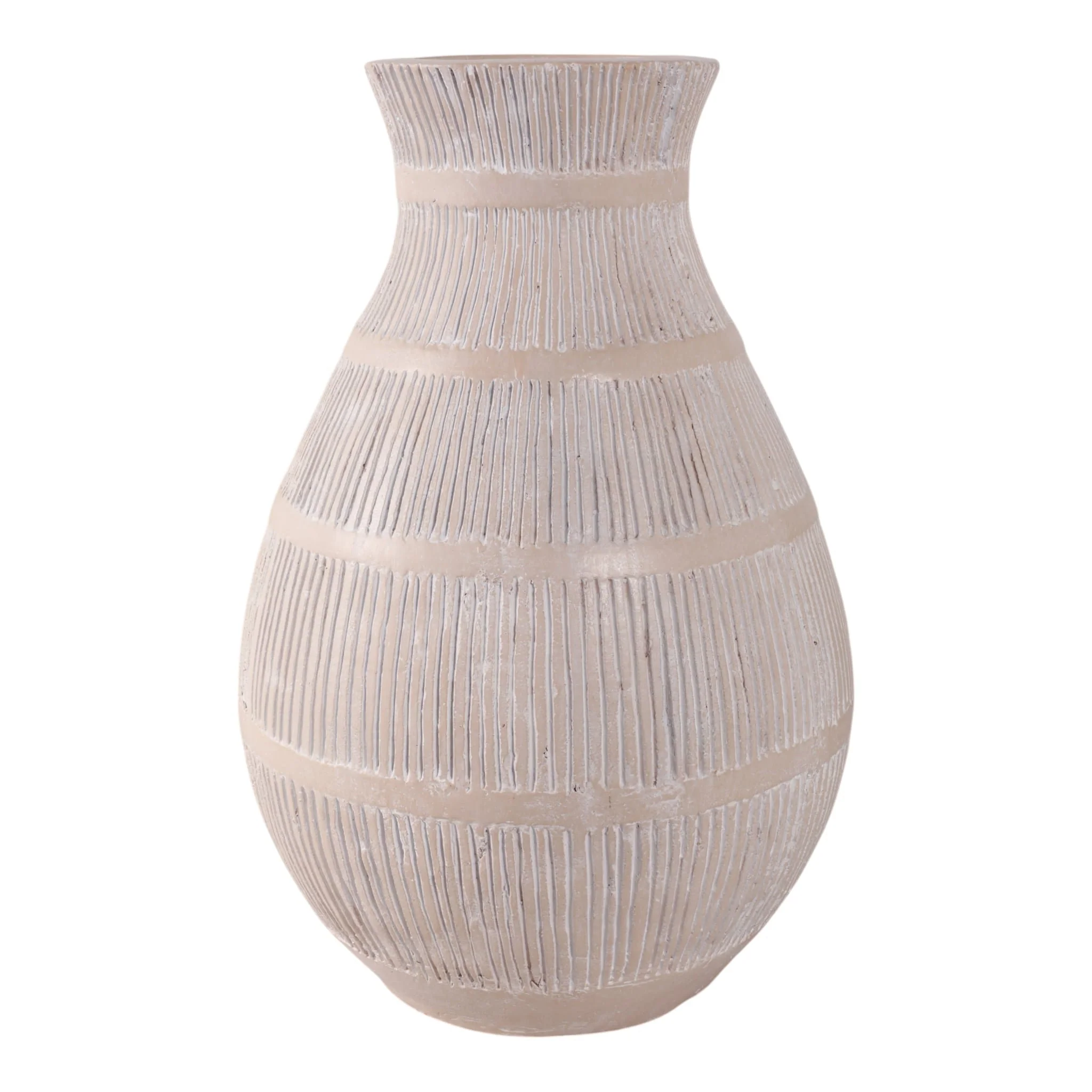 Terracotta, 19" Organic Vase With Lines, Ivory