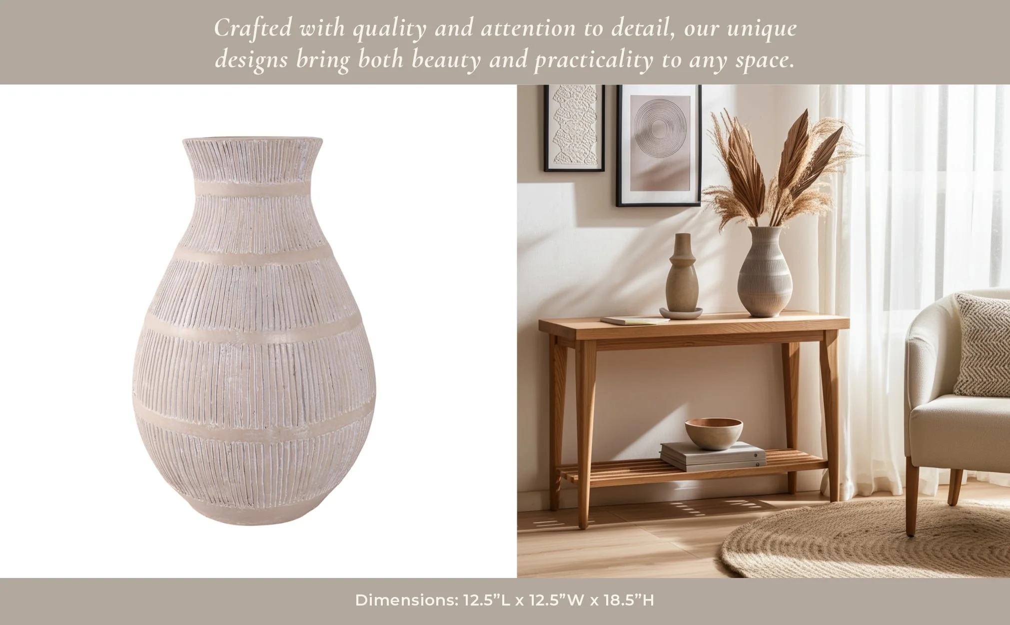 Terracotta, 19" Organic Vase With Lines, Ivory - Image 12