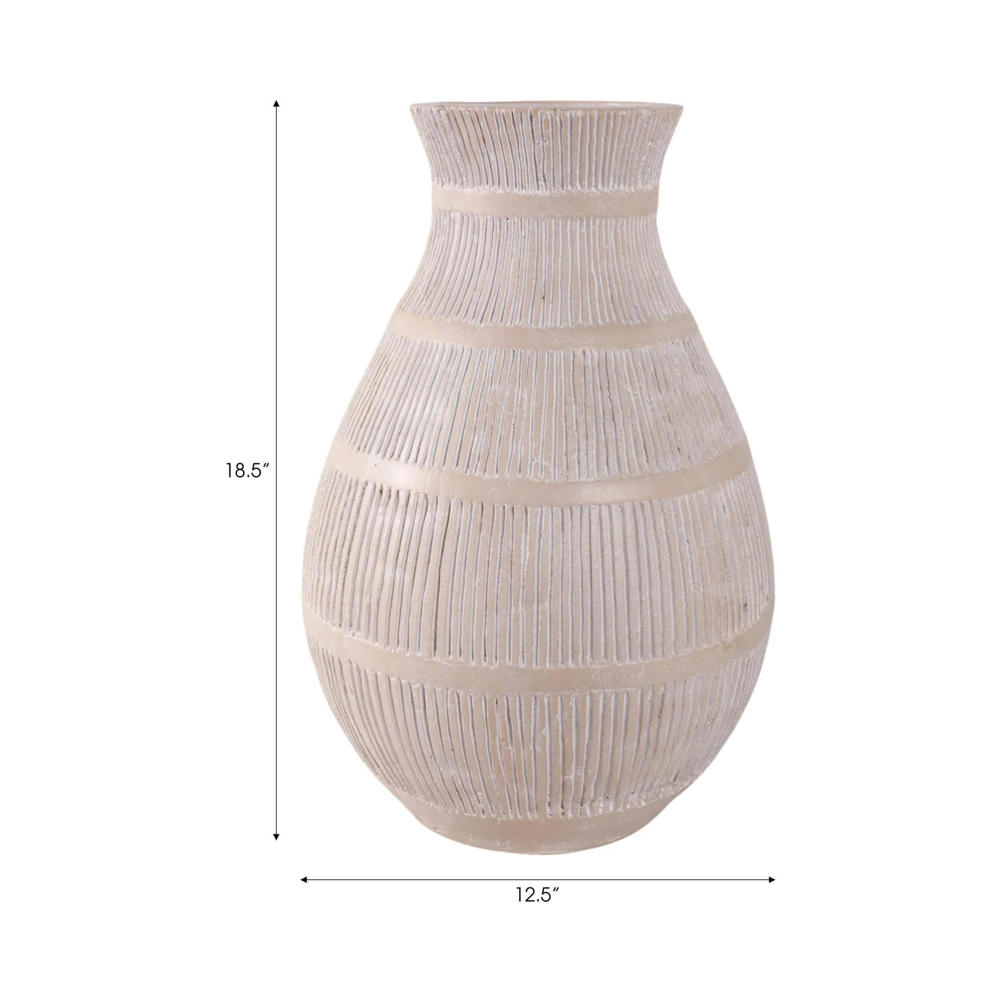 Terracotta, 19" Organic Vase With Lines, Ivory - Image 8