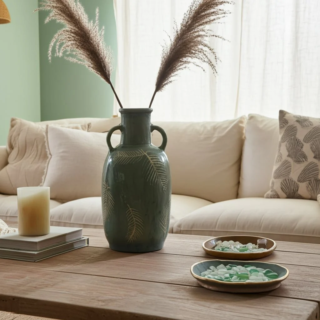 Terracotta, 23"h Leaf Eared Vase, Mint - Image 4