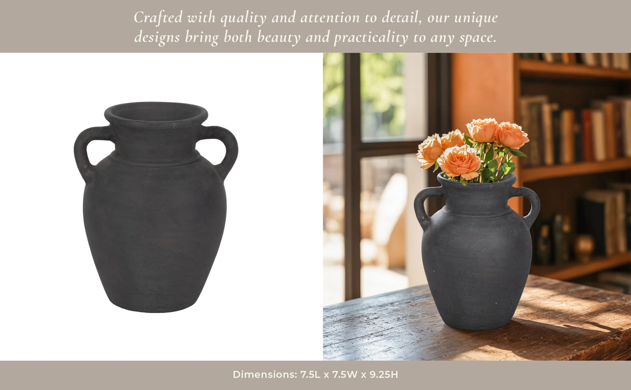 Terracotta, 9" Vase With Handles, Black - Image 11