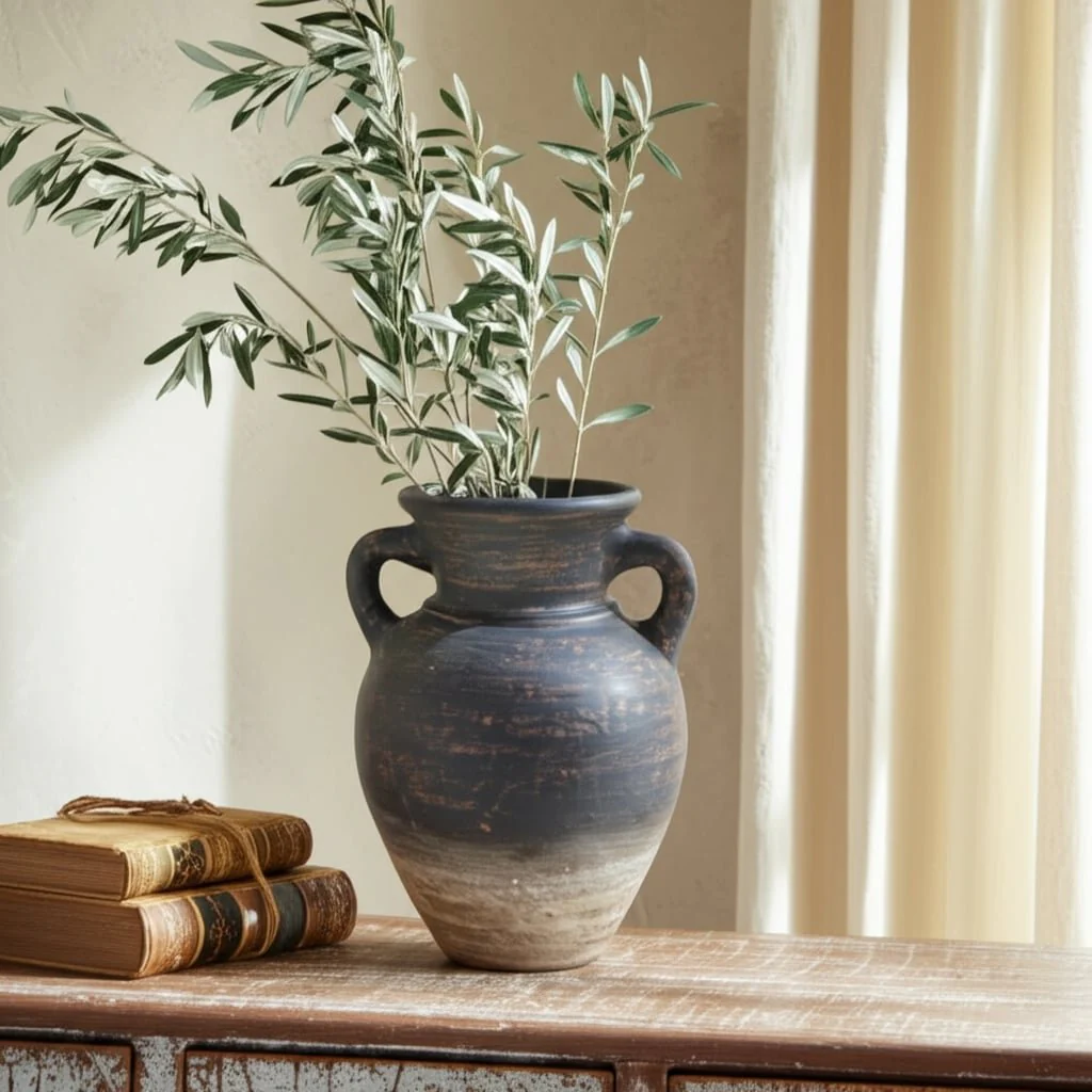 Terracotta, 9" Vase With Handles, Chcolate Brown - Image 10
