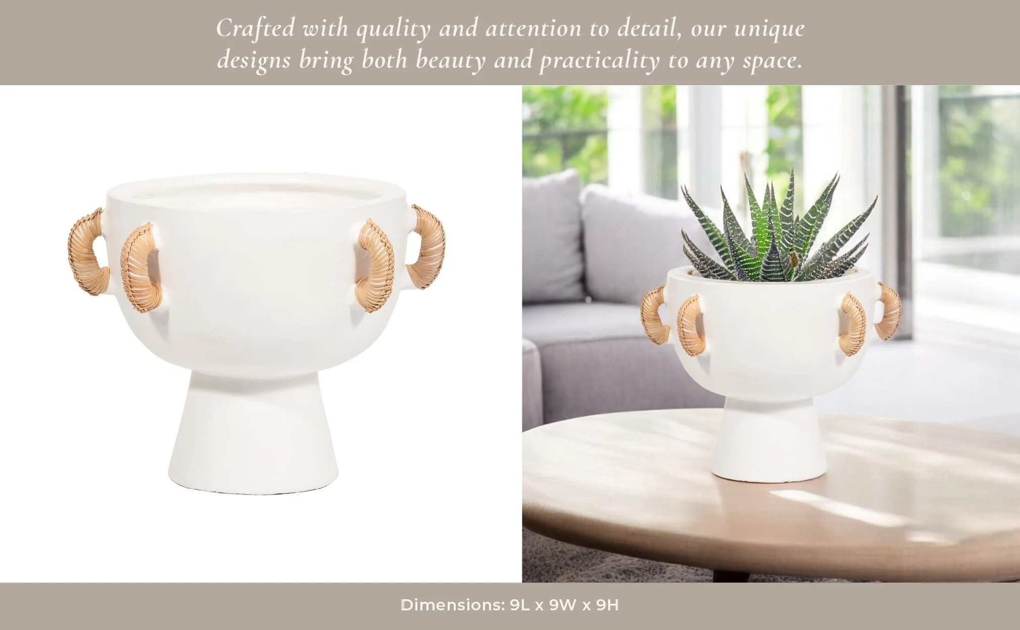 Terracotta, 9"h Eared Bowl On Stand Vase, White - Image 10