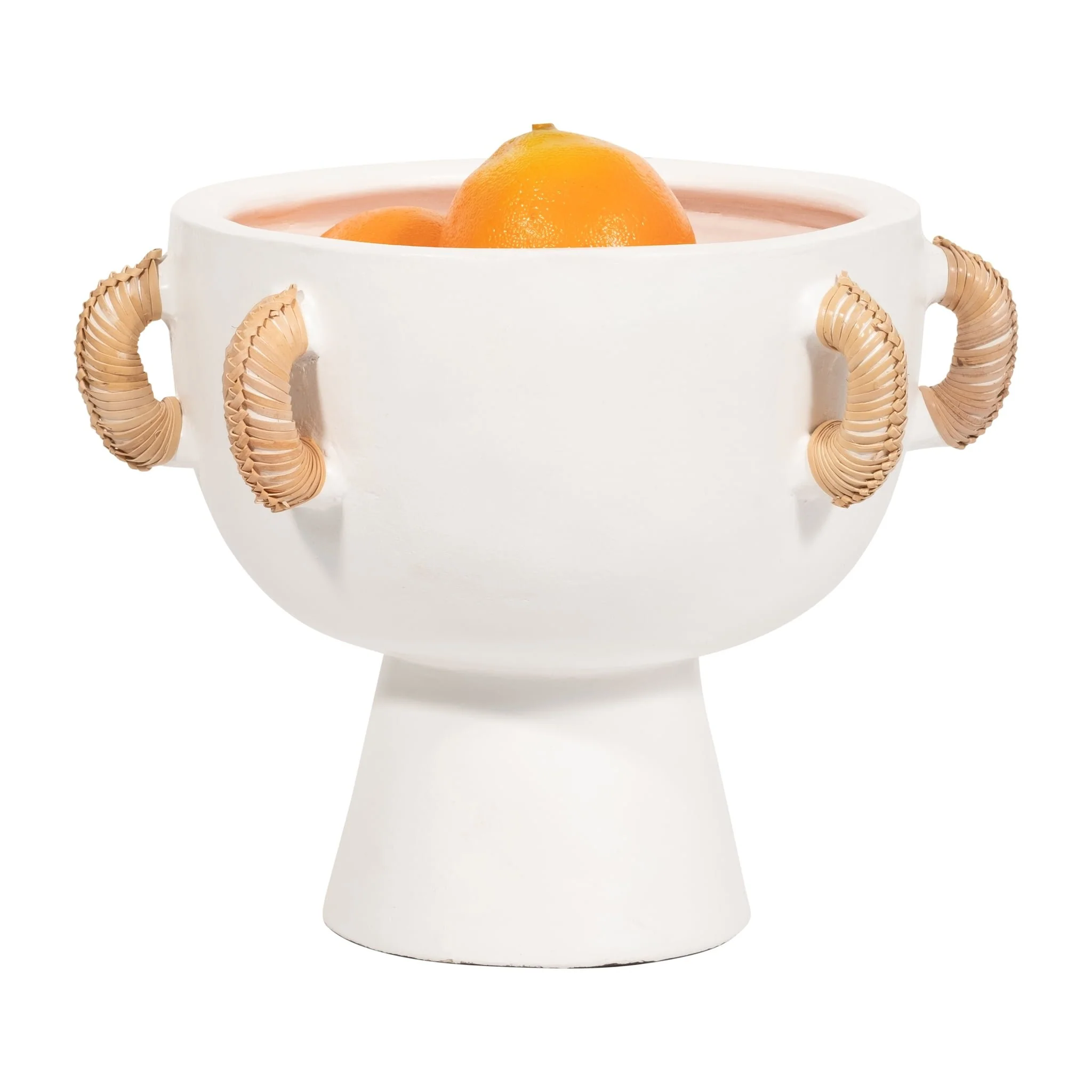 Terracotta, 9"h Eared Bowl On Stand Vase, White - Image 3