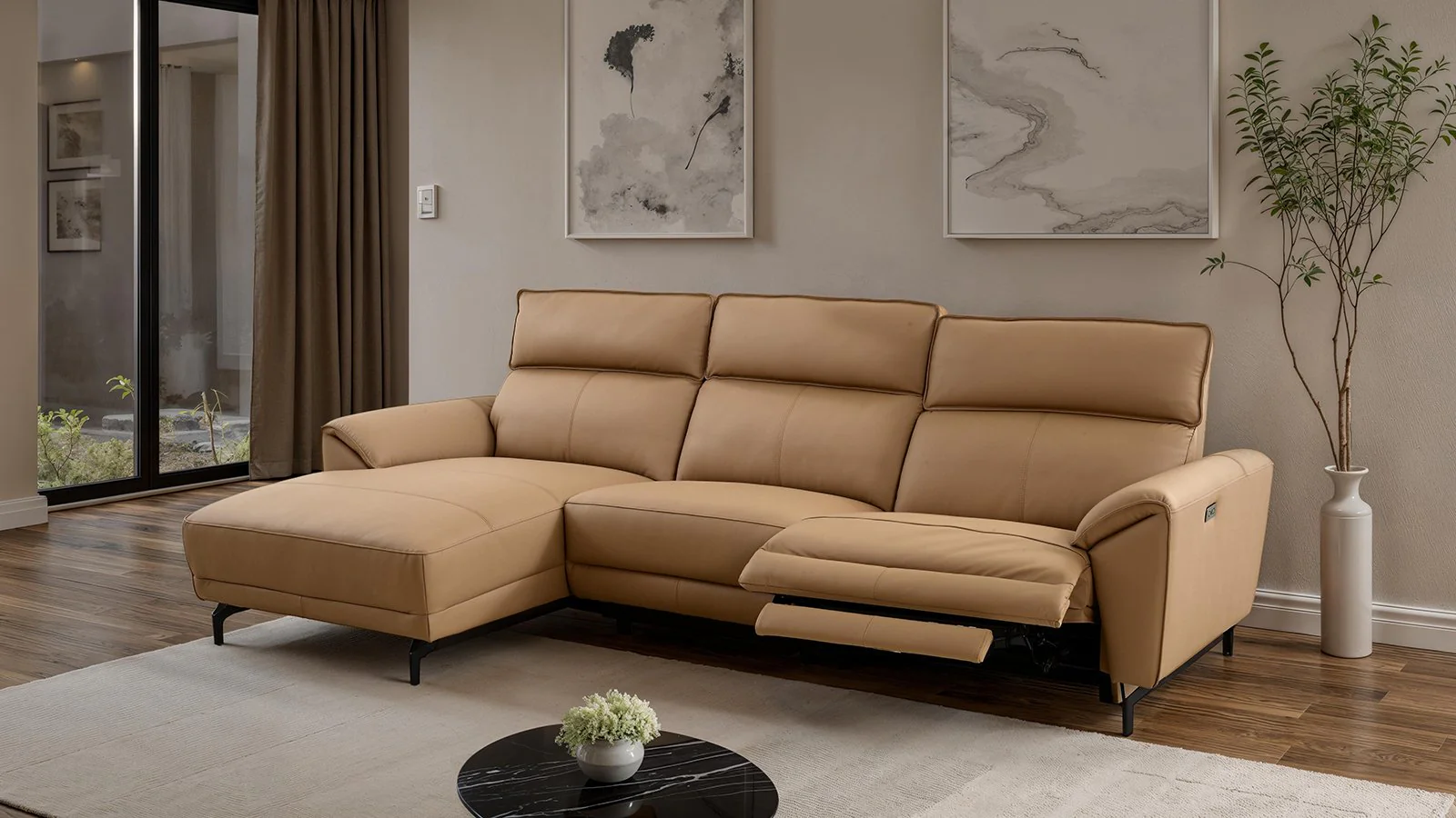 Themis Power Sectional, Left Chaise, Light Brown - Image 2