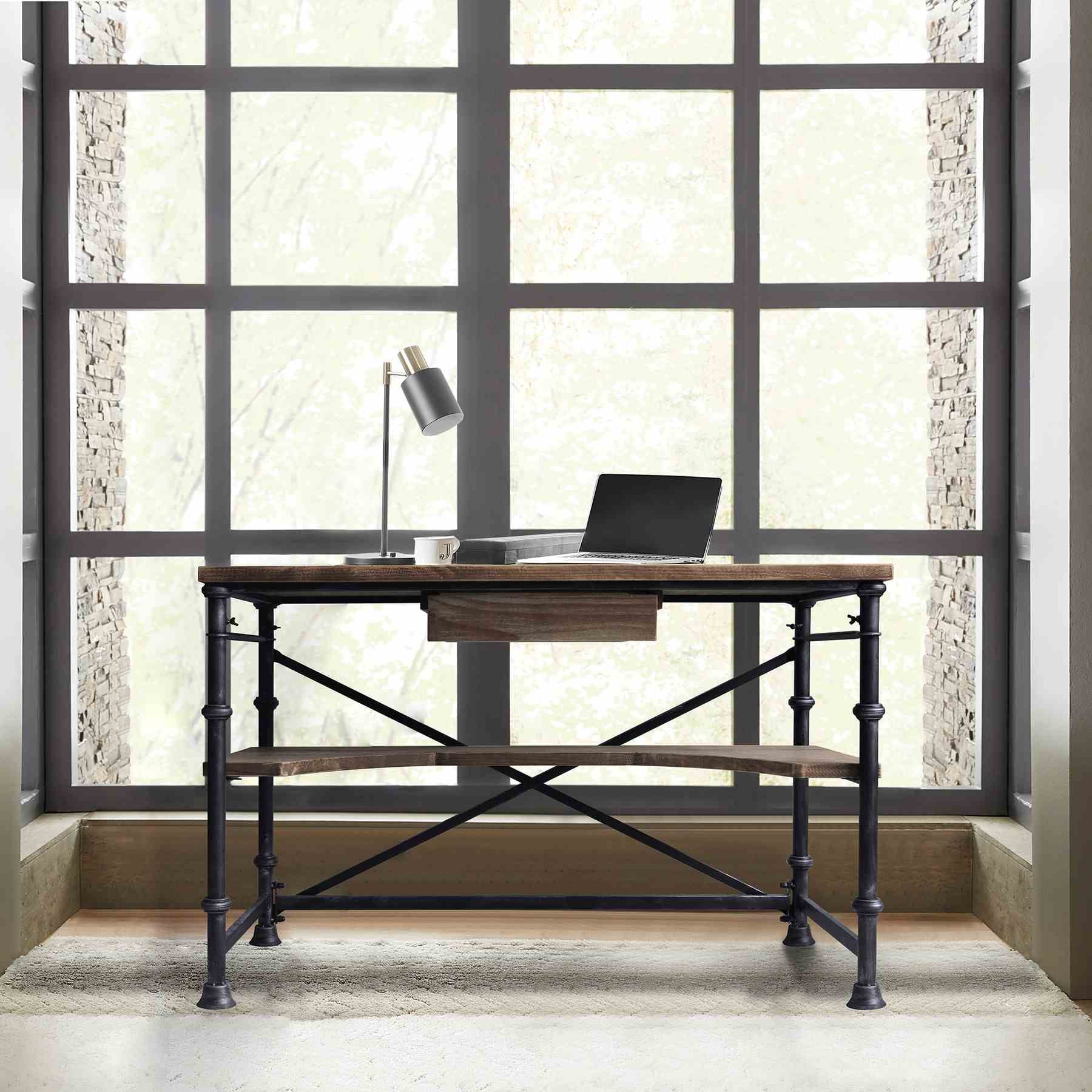 Theo Industrial Desk in Industrial Gray and Pine Wood Top - Image 8