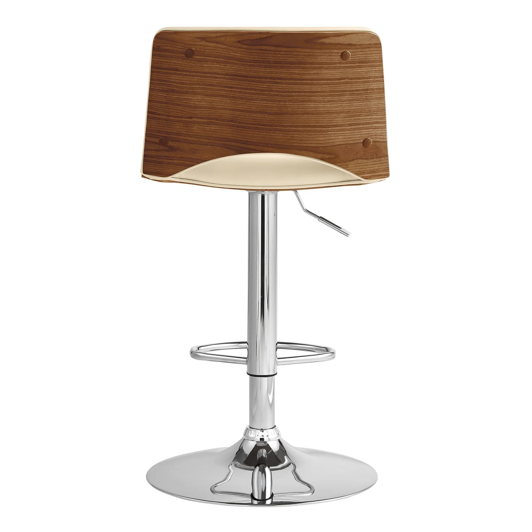 Thierry Adjustable Swivel Cream Faux Leather with Walnut Back and Chrome Bar Stool - Image 5