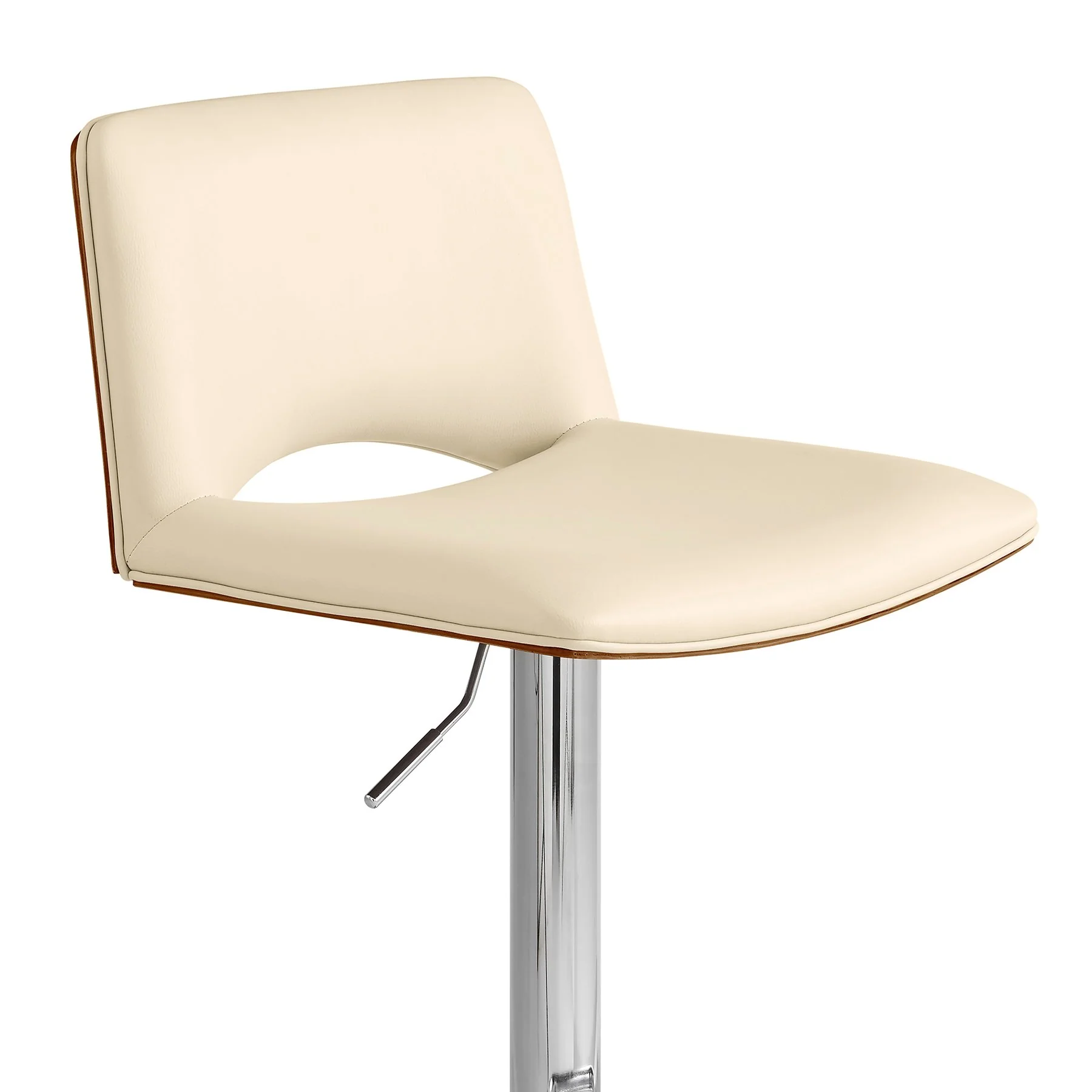 Thierry Adjustable Swivel Cream Faux Leather with Walnut Back and Chrome Bar Stool - Image 6