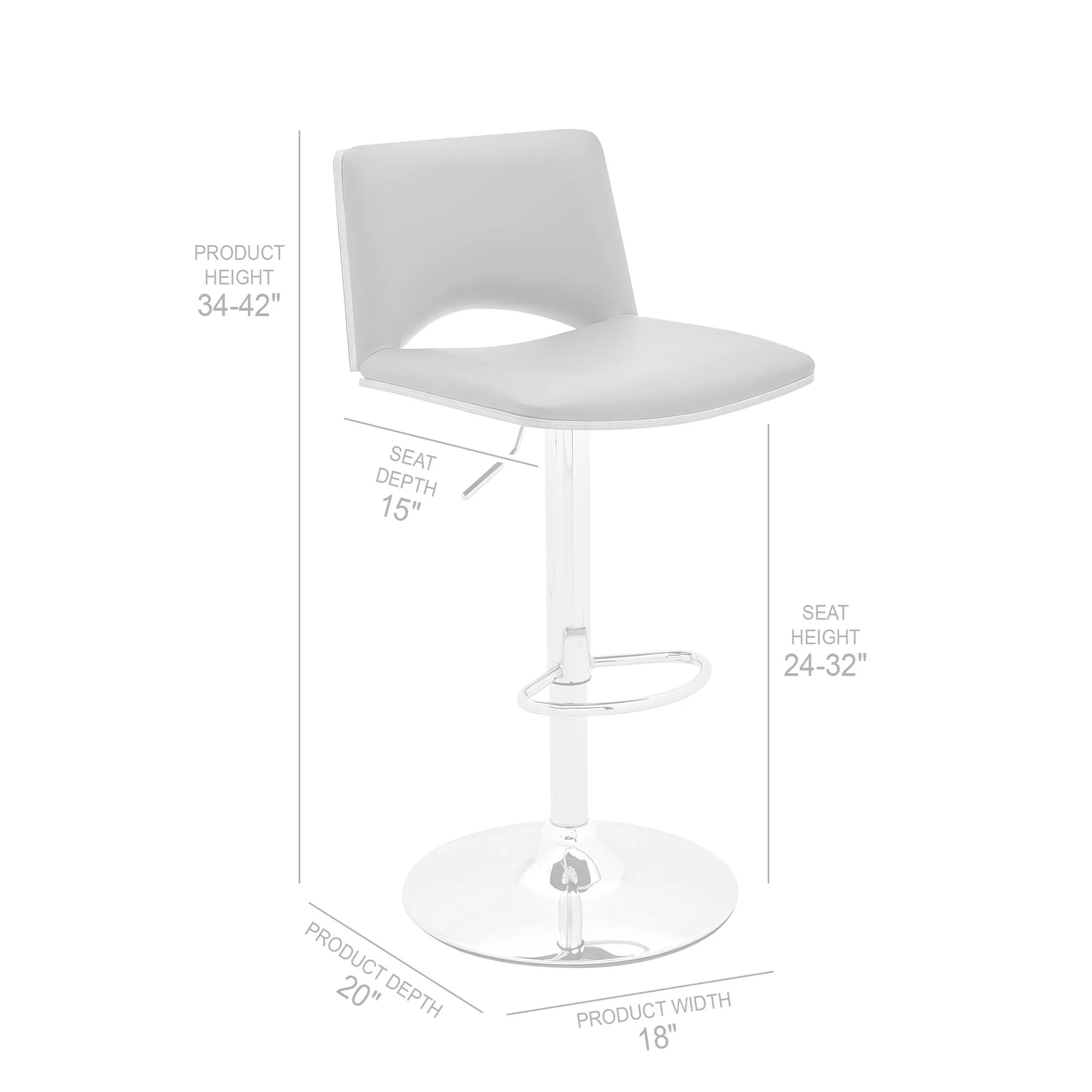 Thierry Adjustable Swivel Cream Faux Leather with Walnut Back and Chrome Bar Stool - Image 8