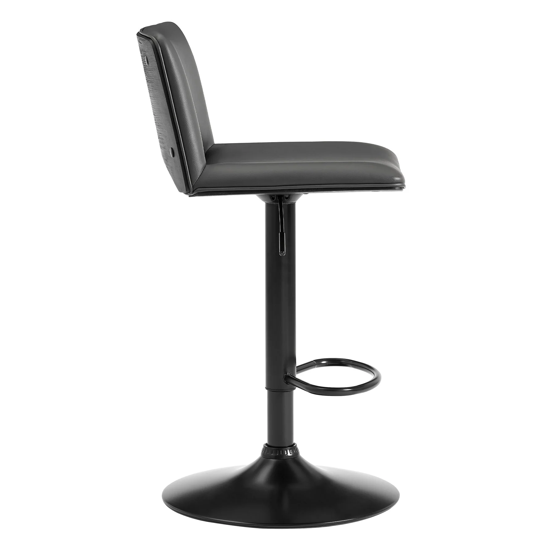 Thierry Adjustable Swivel Gray Faux Leather and Black Metal Bar Stool - Image 3