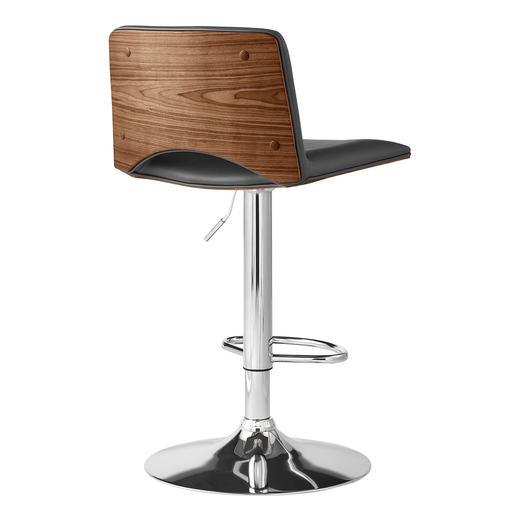 Thierry Adjustable Swivel Gray Faux Leather with Walnut Back and Chrome Bar Stool - Image 4
