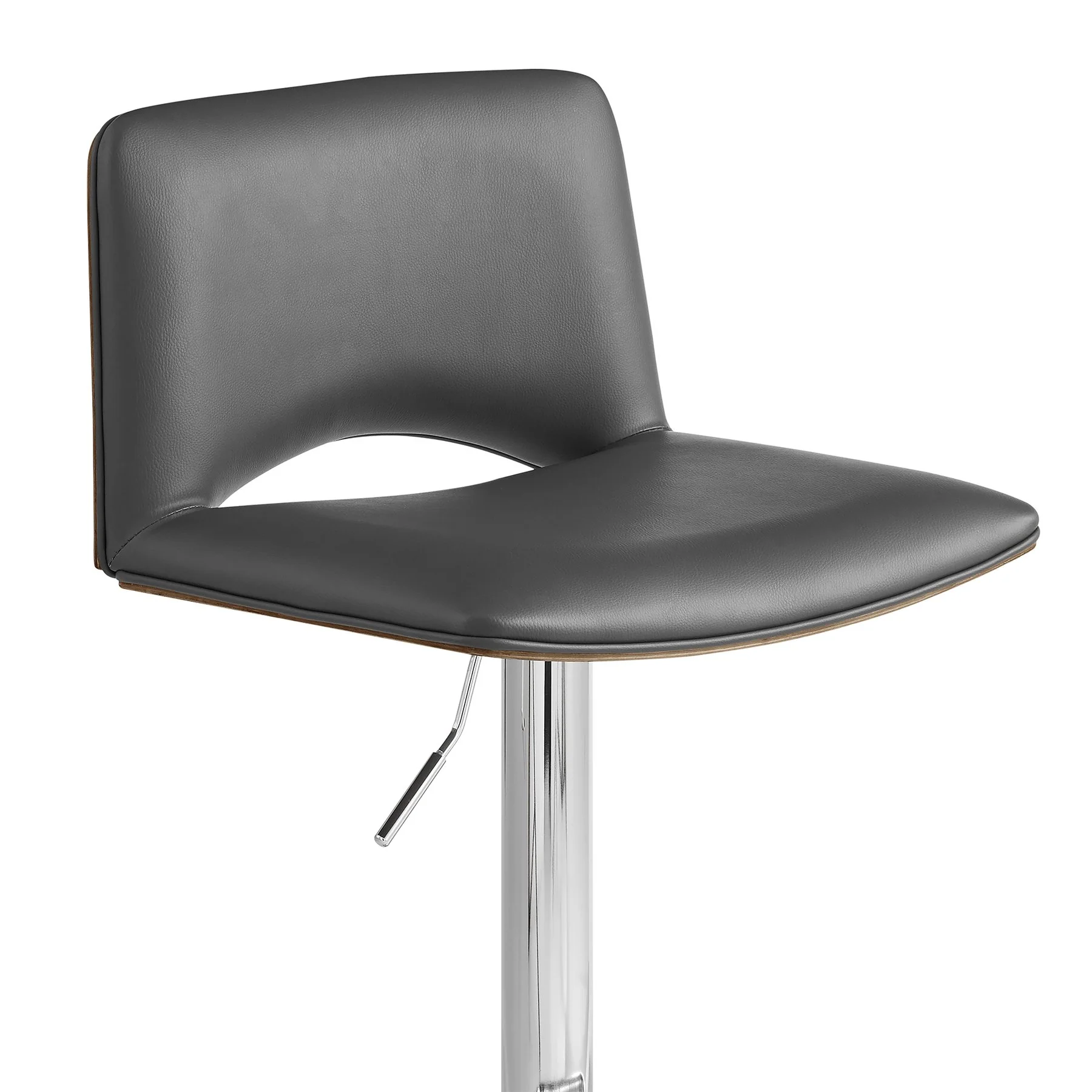 Thierry Adjustable Swivel Gray Faux Leather with Walnut Back and Chrome Bar Stool - Image 6