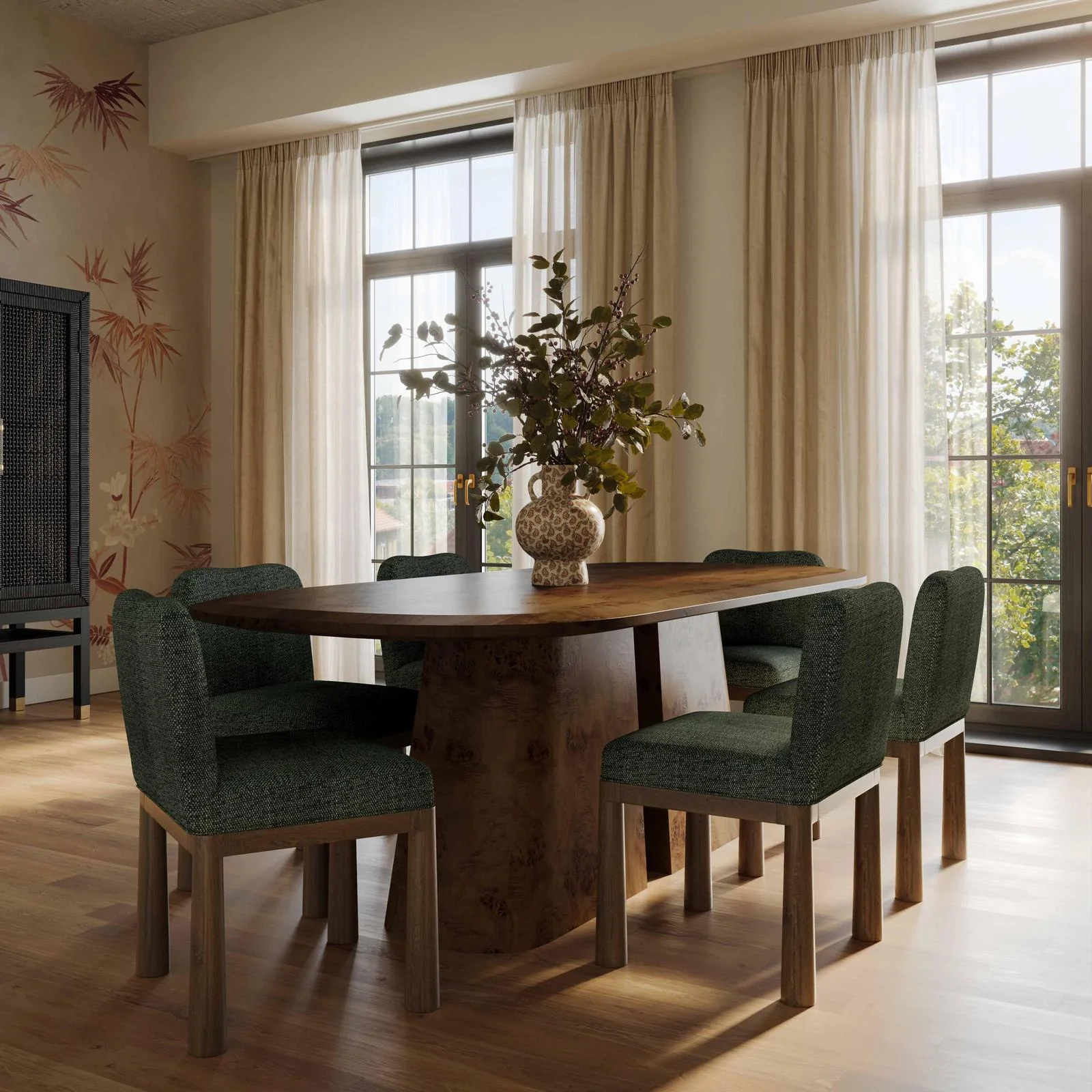 Tiara Forest Green Performance Basketweave Fabric Dining Chair - Image 2