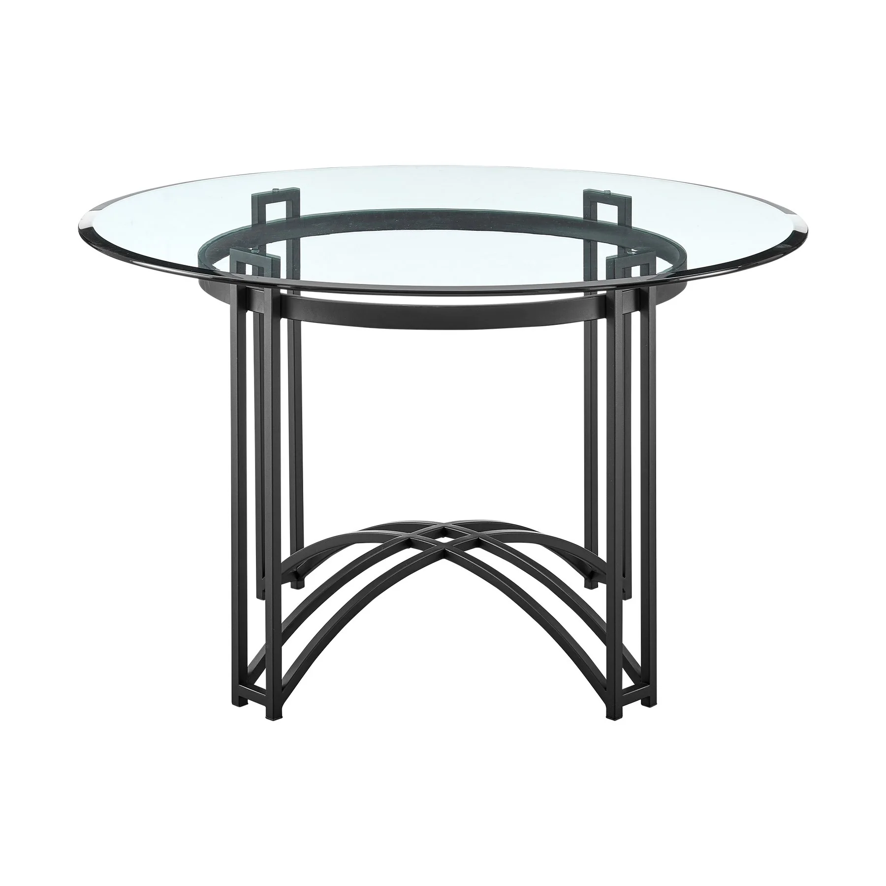 Tibet 5 Piece Dining Set with Round Glass Tabletop and Faux Leather Rolling Chairs - Image 5