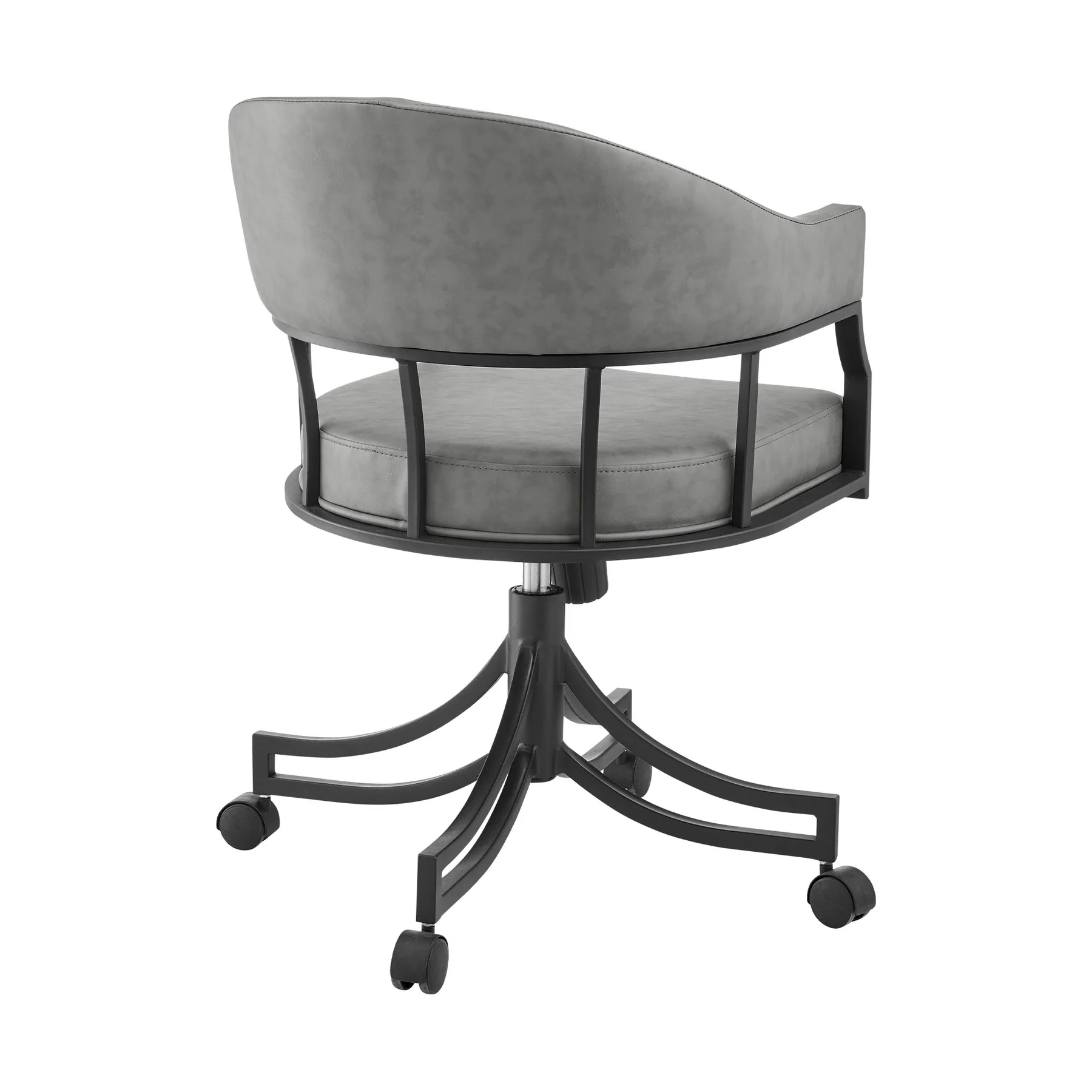 Tibet Swivel Tilt Rolling Dining Chair with Matte Black Iron and Vintage Gray Faux Leather - Image 3