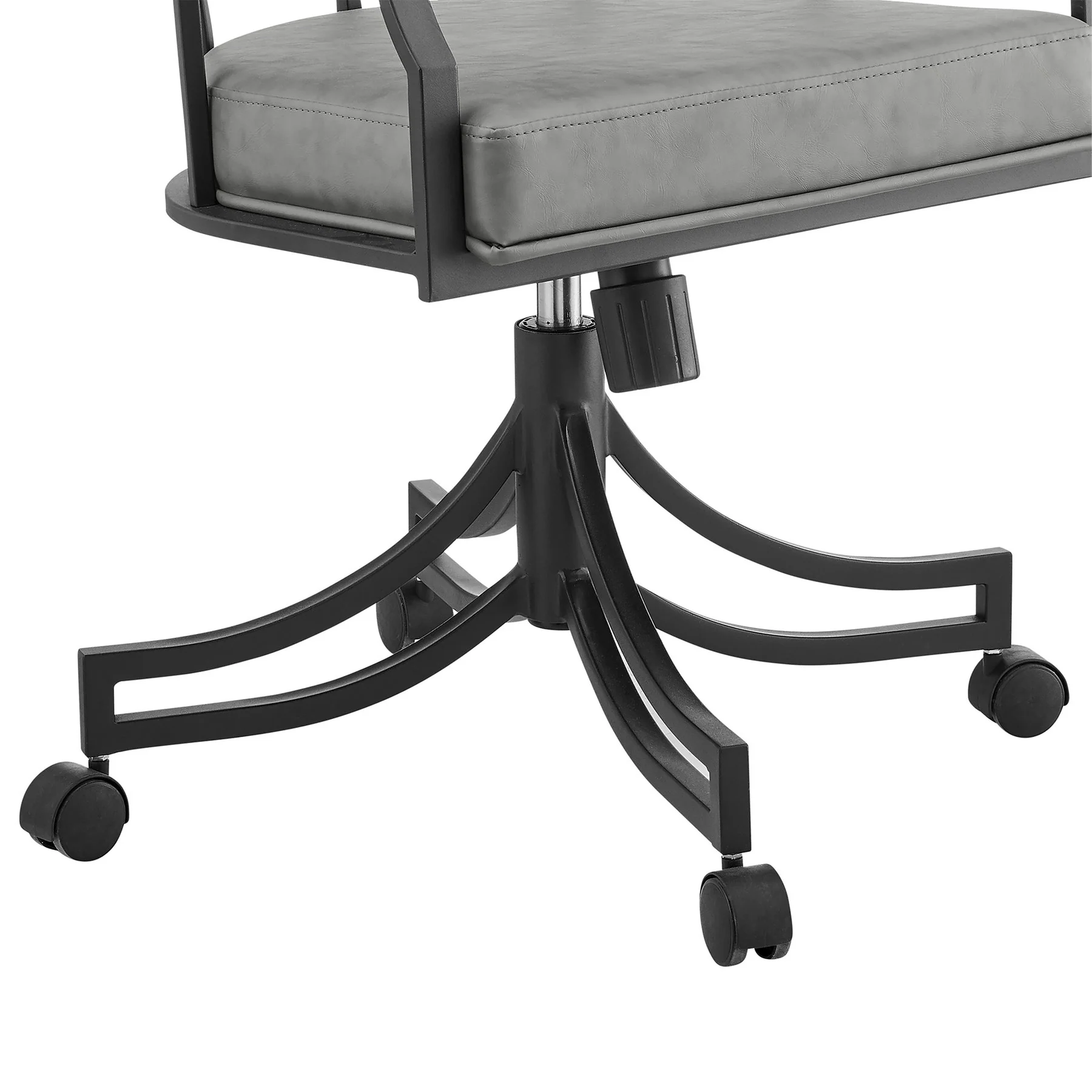 Tibet Swivel Tilt Rolling Dining Chair with Matte Black Iron and Vintage Gray Faux Leather - Image 8