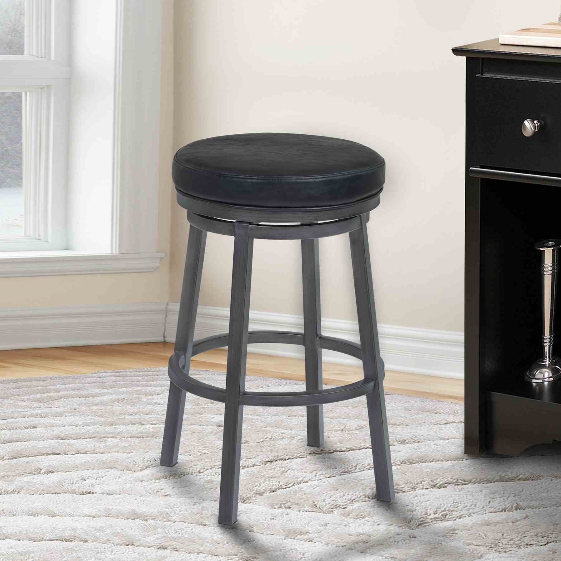 Tilden 30" Bar Height Metal Swivel Backless Barstool in Ford Black Faux Leather and Mineral Finish - Image 4