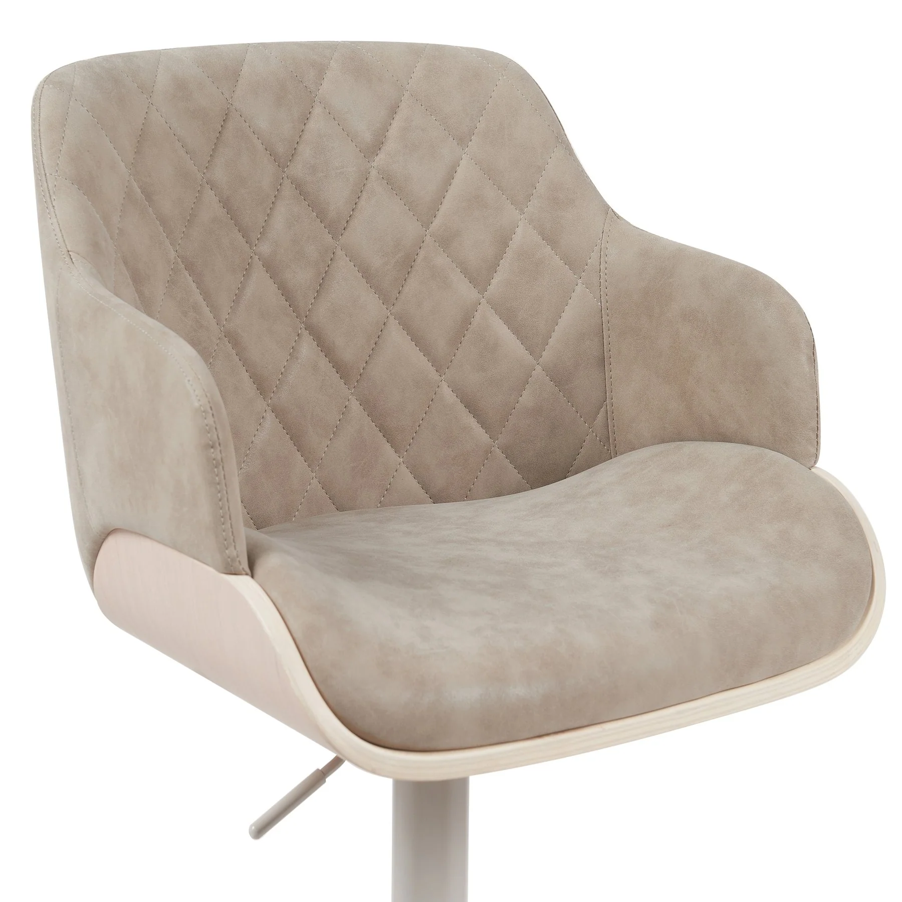 Toby Adjustable Swivel Barstool in Ivory Finish with Vintage Taupe Upholstered Seat and Pale Wood Accents - Image 4