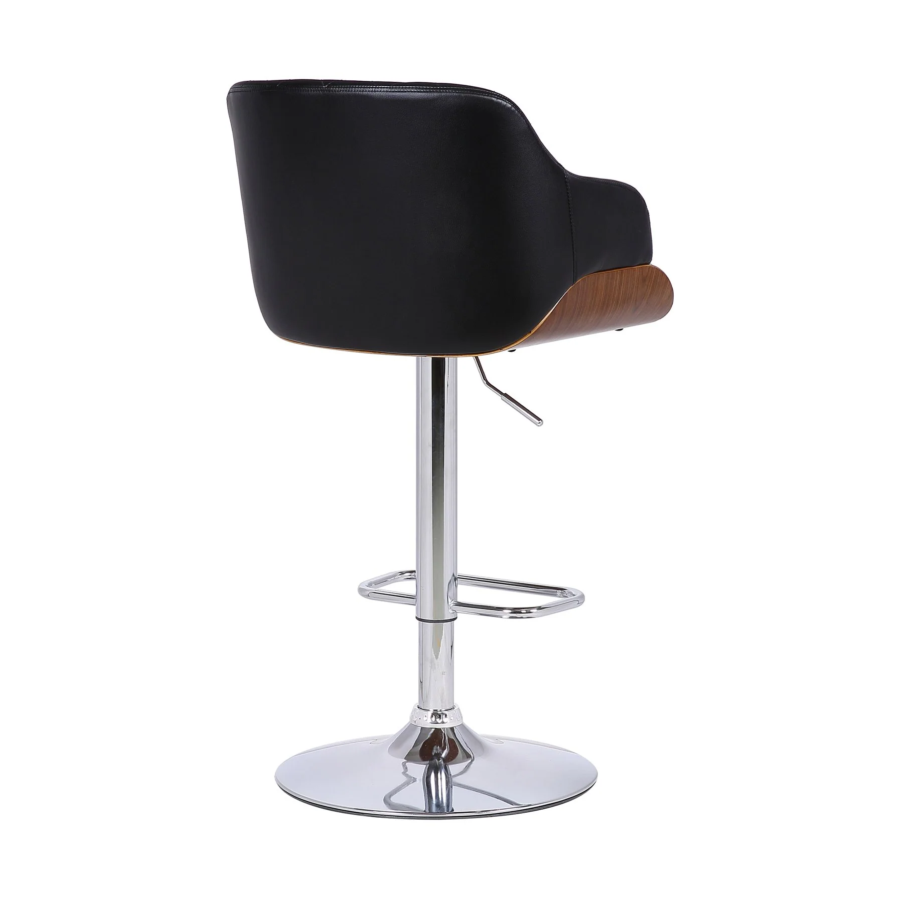 Toby Black Faux Leather Adjustable Height Swivel Walnut Wood and Chrome Bar Stool - Image 4