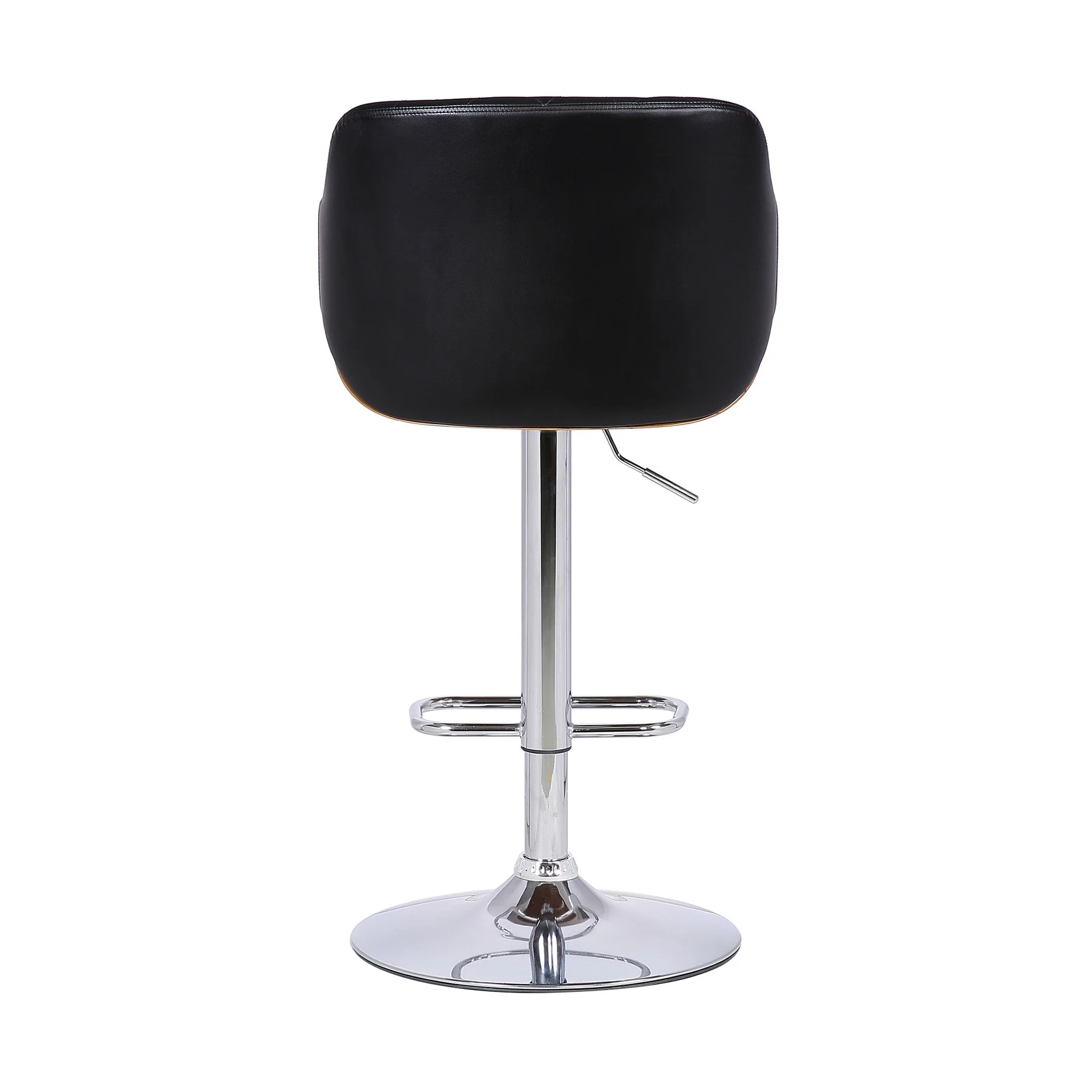 Toby Black Faux Leather Adjustable Height Swivel Walnut Wood and Chrome Bar Stool - Image 5