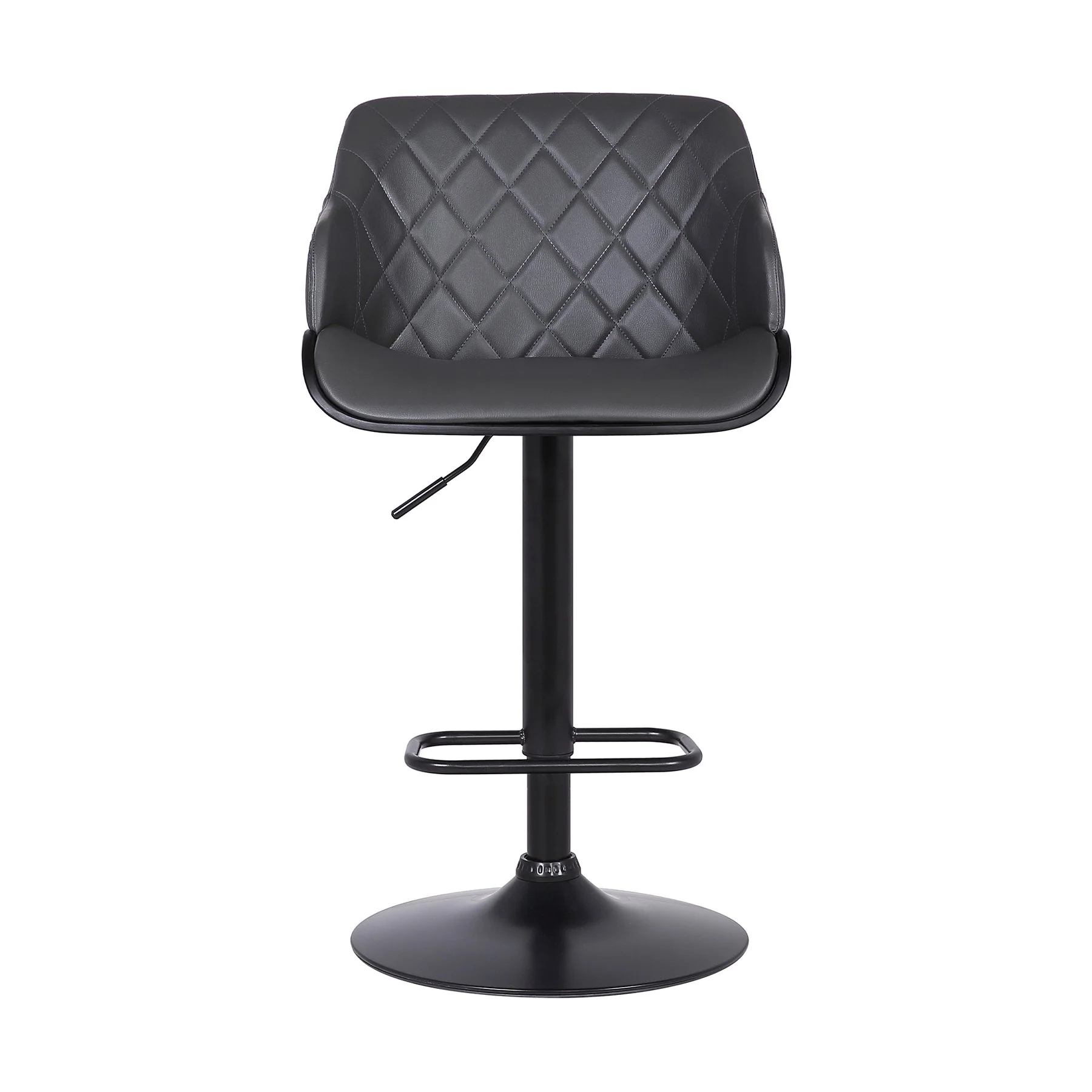Toby Gray Faux Leather Adjustable Height Swivel Black Wood and Metal Bar Stool - Image 2