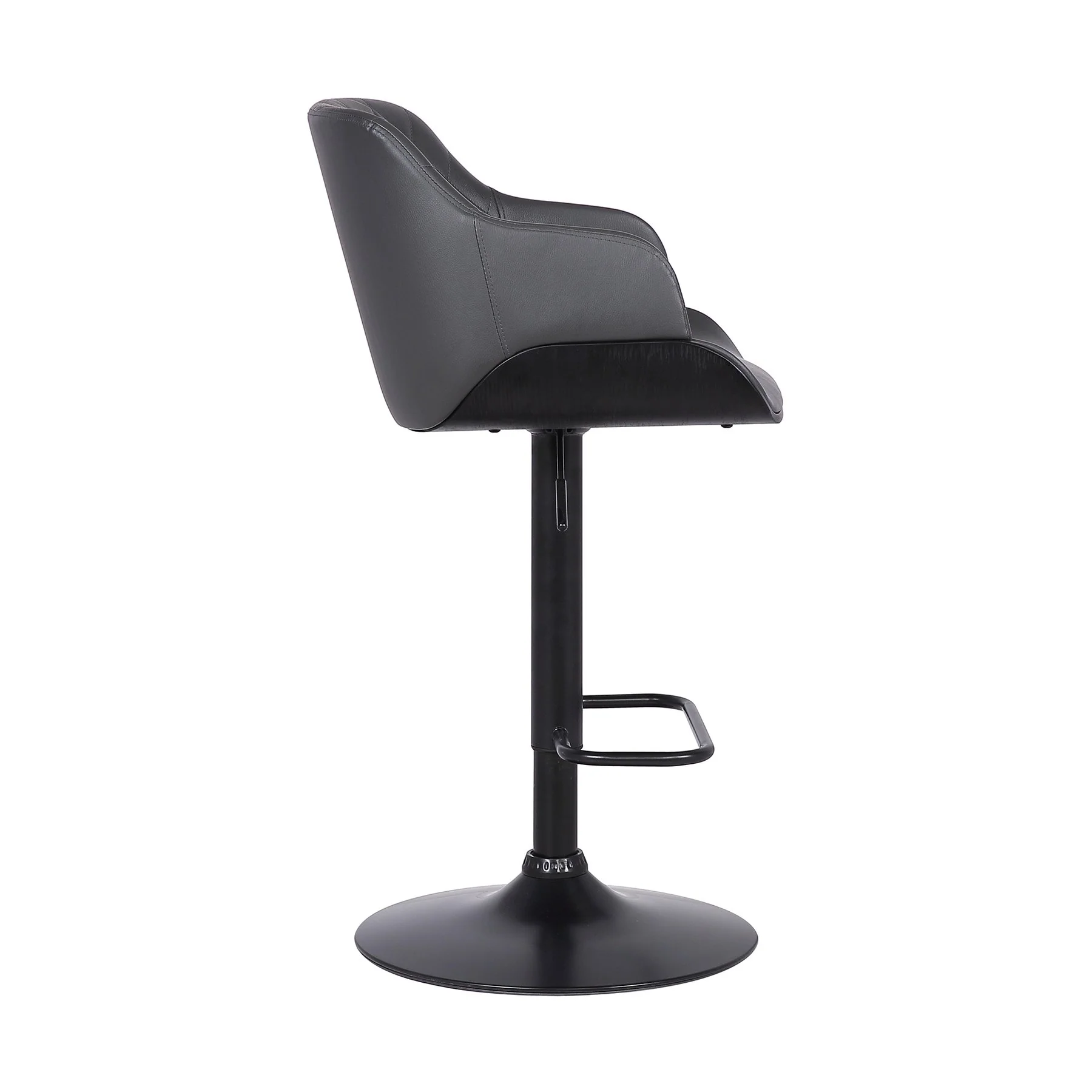 Toby Gray Faux Leather Adjustable Height Swivel Black Wood and Metal Bar Stool - Image 3