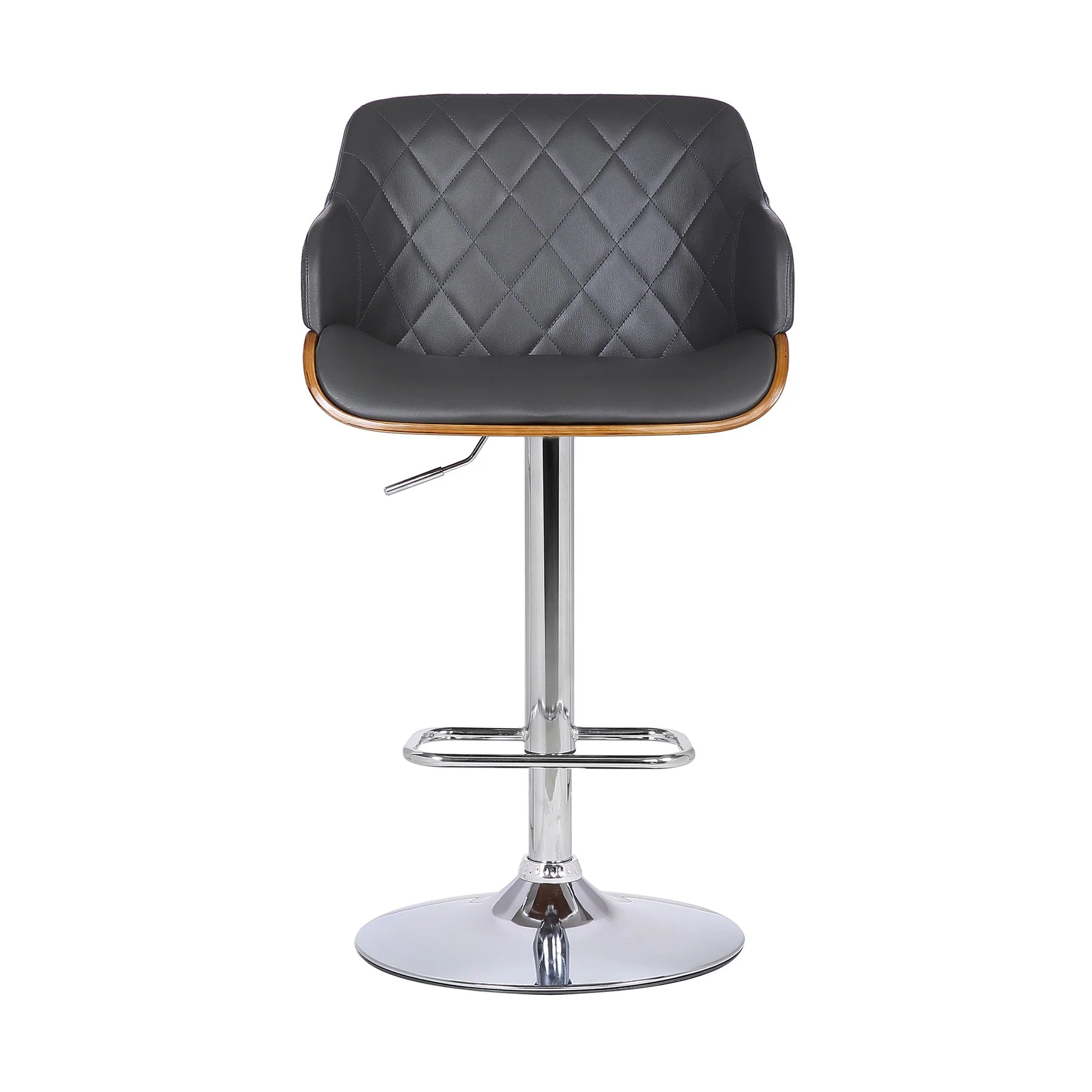 Toby Gray Faux Leather Adjustable Height Swivel Walnut Wood and Chrome Bar Stool - Image 2
