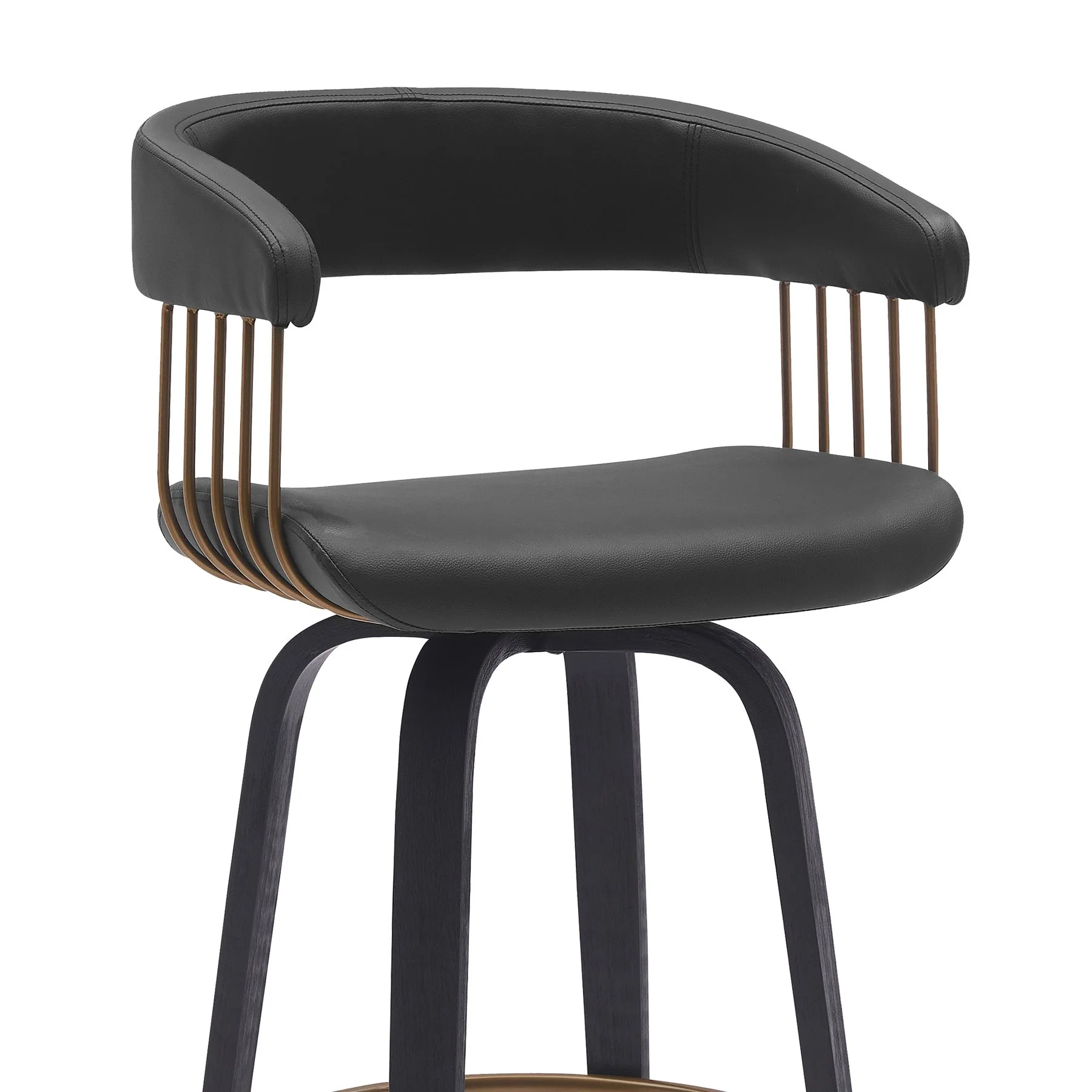 Topanga 26" Swivel Black Wood Counter Stool in Black Faux Leather with Golden Bronze Metal - Image 5