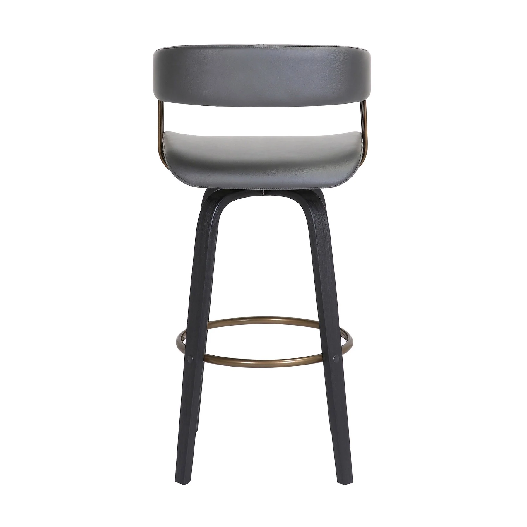 Topanga 26" Swivel Black Wood Counter Stool in Gray Faux Leather with Golden Bronze Metal - Image 5