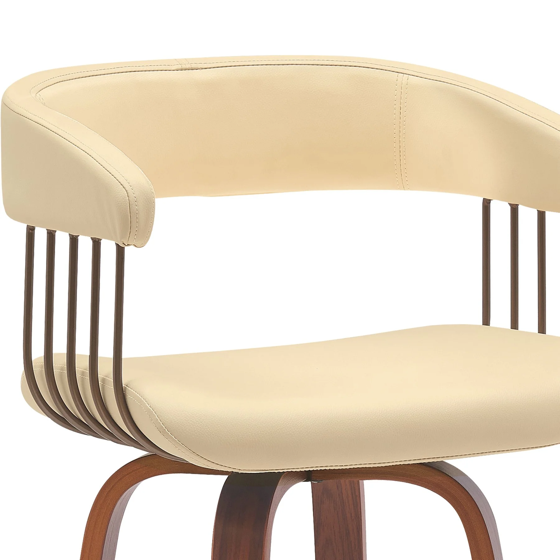 Topanga 26" Swivel Walnut Wood Counter Stool in Cream Faux Leather with Golden Bronze Metal - Image 6