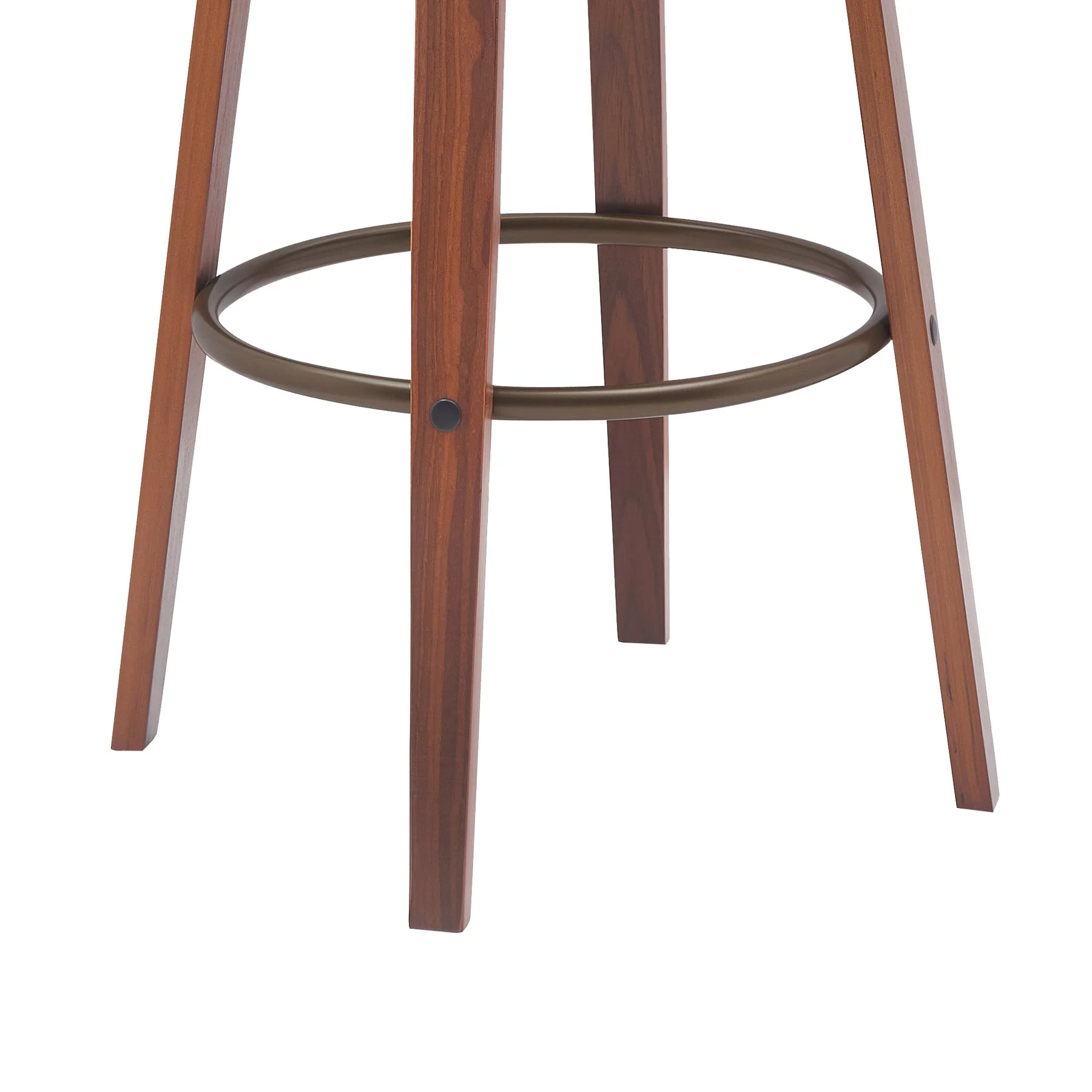 Topanga 26" Swivel Walnut Wood Counter Stool in Gray Faux Leather with Golden Bronze Metal - Image 6