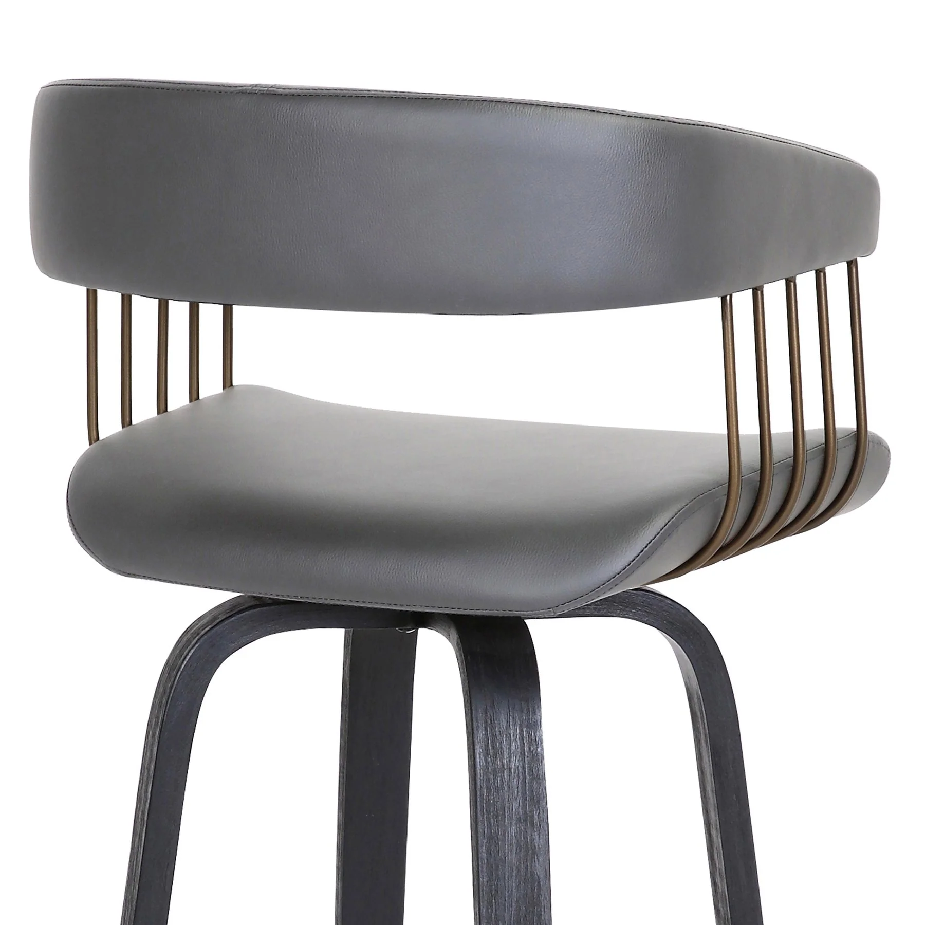 Topanga 30.5" Swivel Black Wood Bar Stool in Gray Faux Leather with Golden Bronze Metal - Image 7