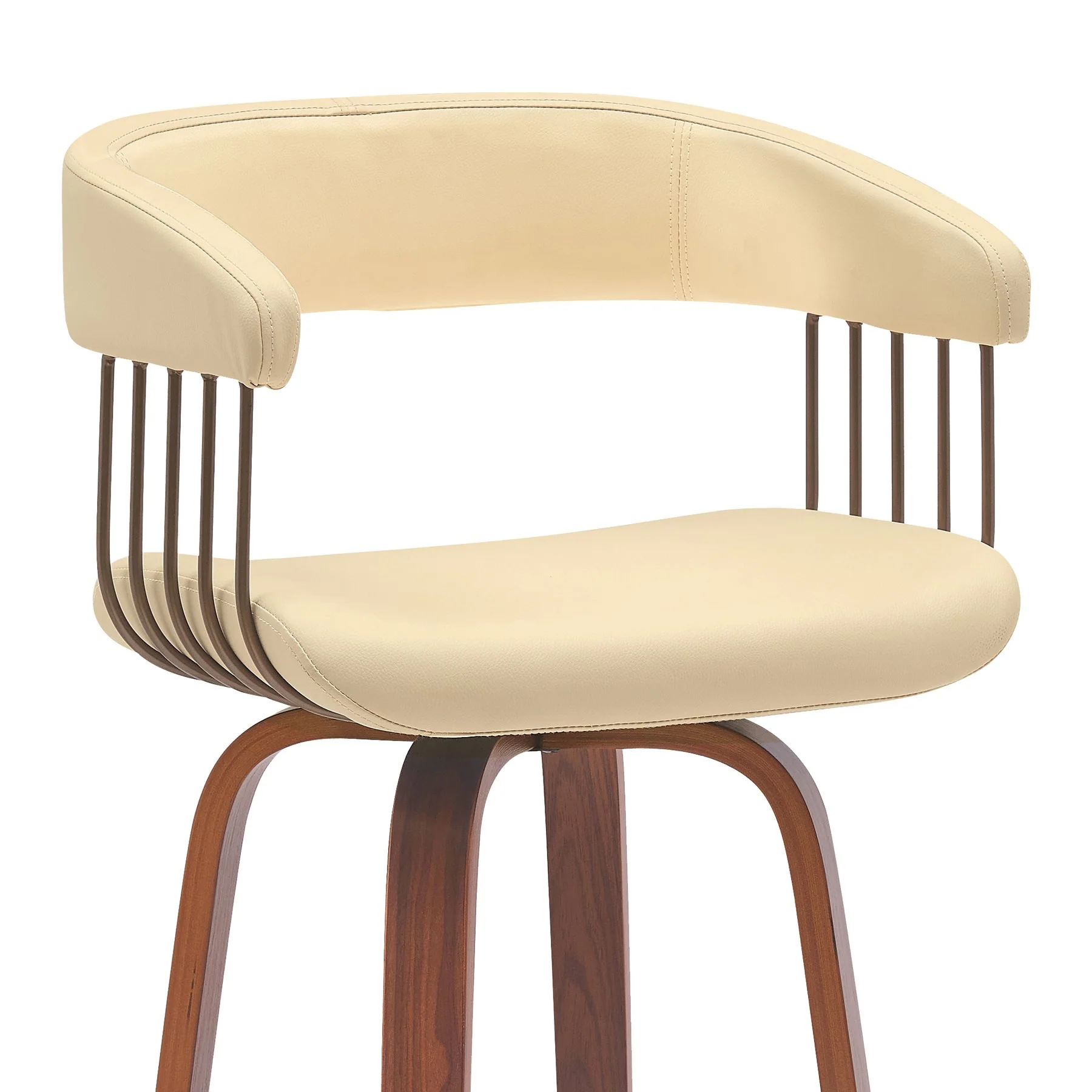 Topanga 30.5" Swivel Walnut Wood Bar Stool in Cream Faux Leather with Golden Bronze Metal - Image 4