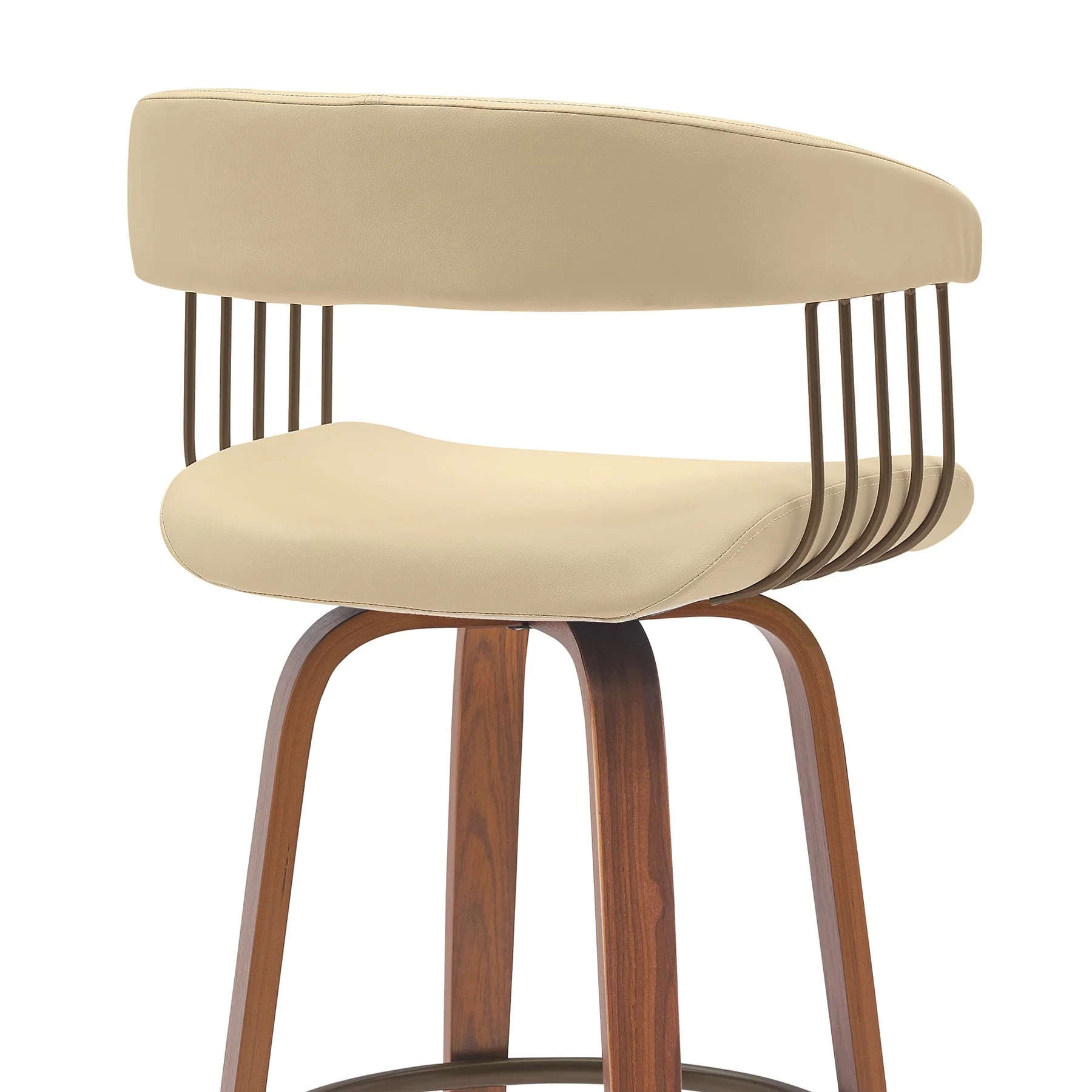 Topanga 30.5" Swivel Walnut Wood Bar Stool in Cream Faux Leather with Golden Bronze Metal - Image 5