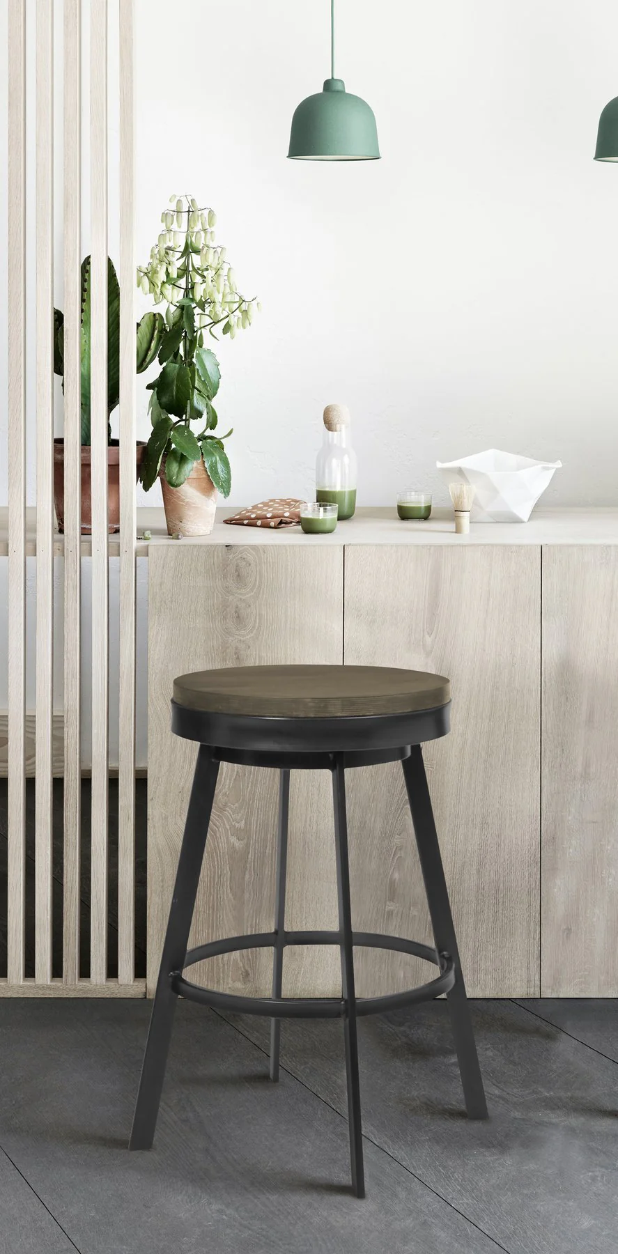 Topeka 26" Counter Height Barstool in Mineral Finish and Gray Walnut Wood Seat - Image 4