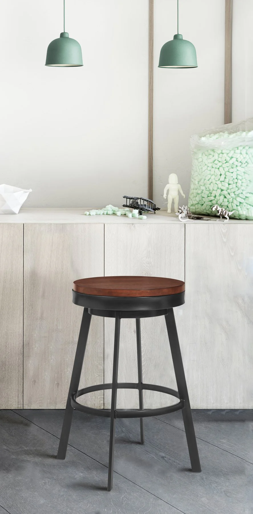 Topeka 30" Bar Height Barstool in Mineral Finish and Walnut Wood Seat - Image 4