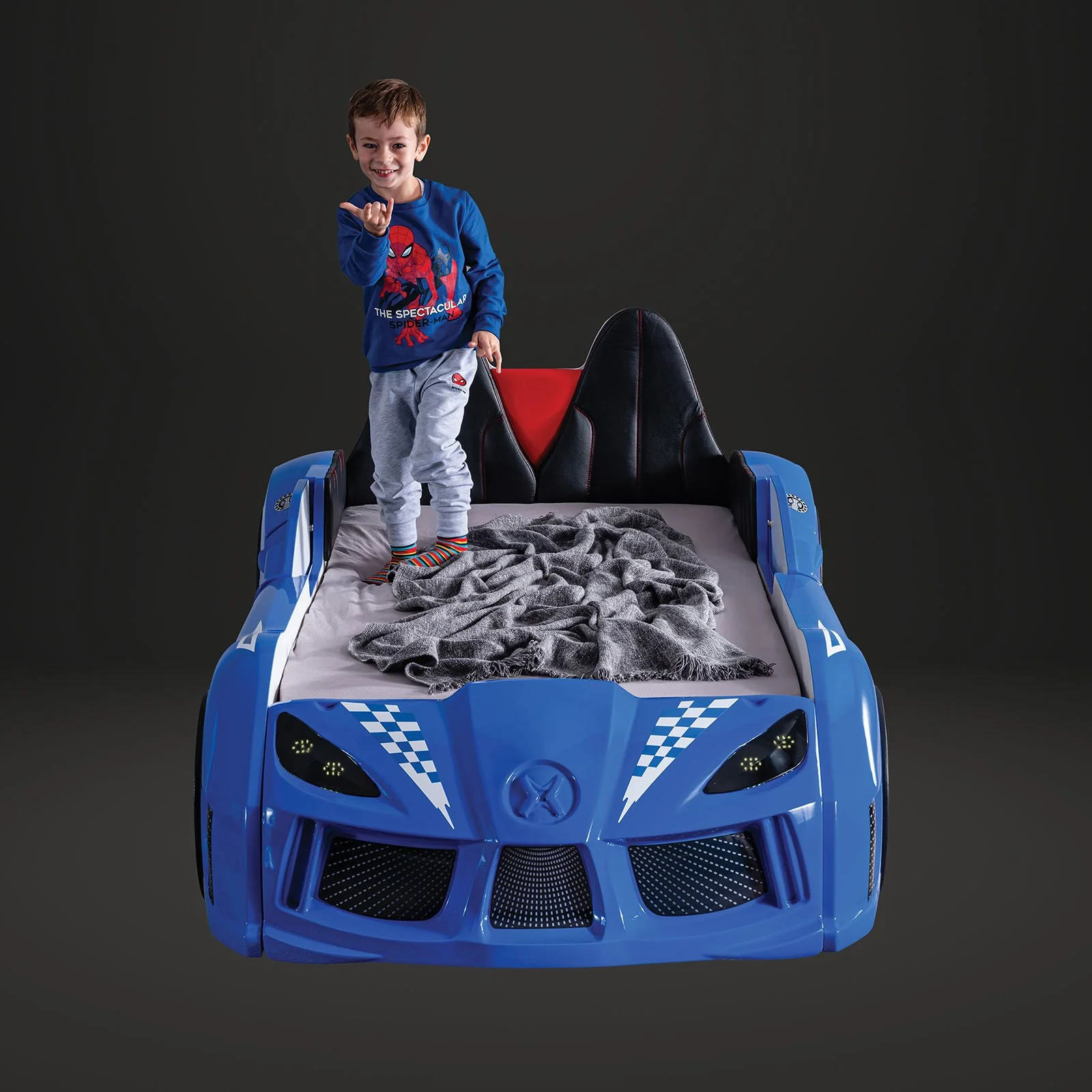Trackster Twin Car Bed, Blue - Image 3