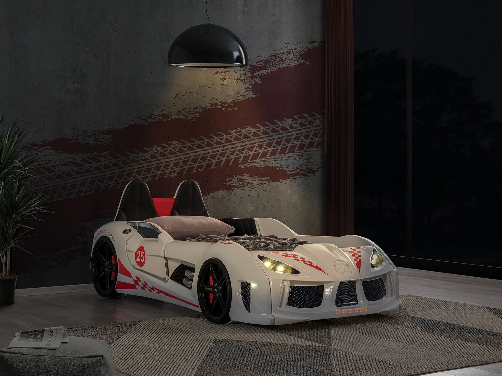 Trackster Twin Car Bed, White - Image 2