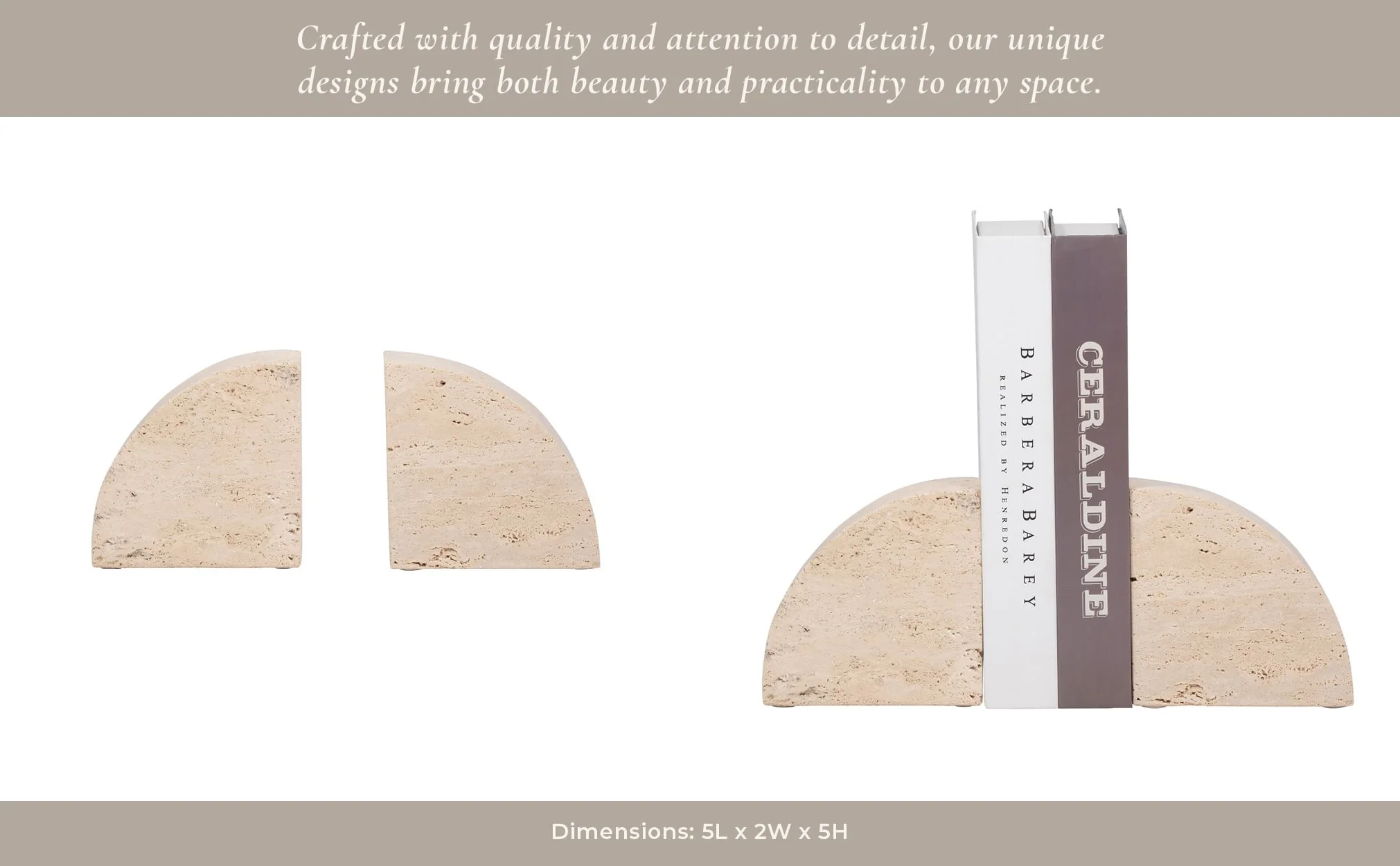 Travertine, S/2 5" Half Dome Bookends, Tan - Image 12