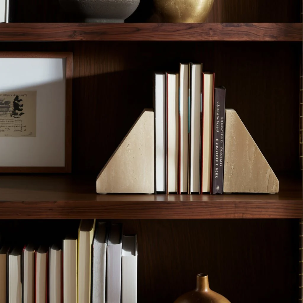 Travertine, S/2 5" Triangle Bookends, Tan - Image 9