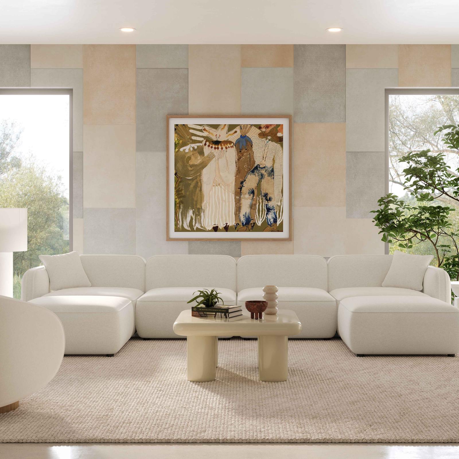 Travie Sand Upcycled Linen 6-Piece Modular U-Sectional - Image 2