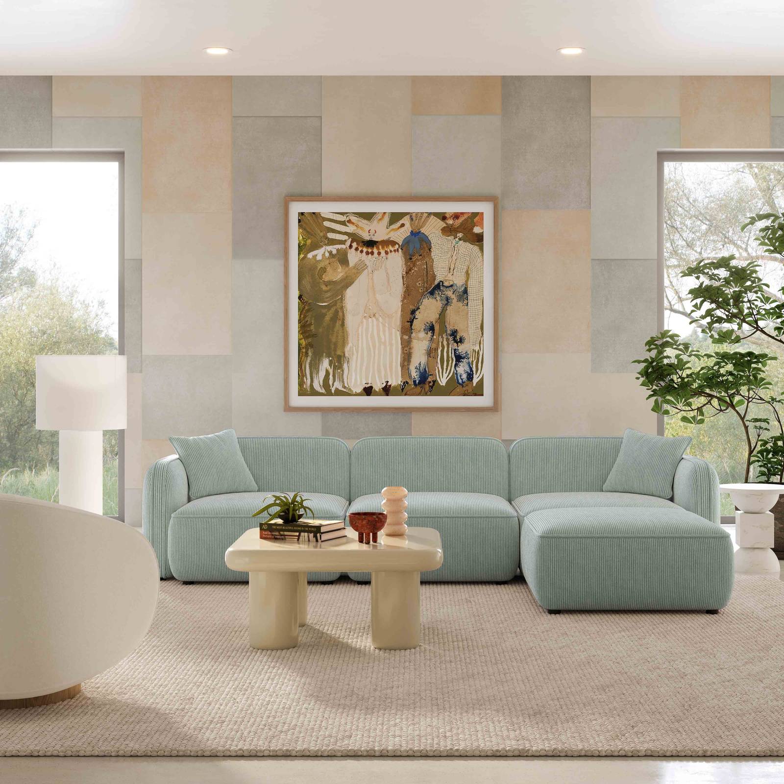 Travie Sea Blue Performance Corduroy Velvet 4-Piece Modular Sectional - Image 2