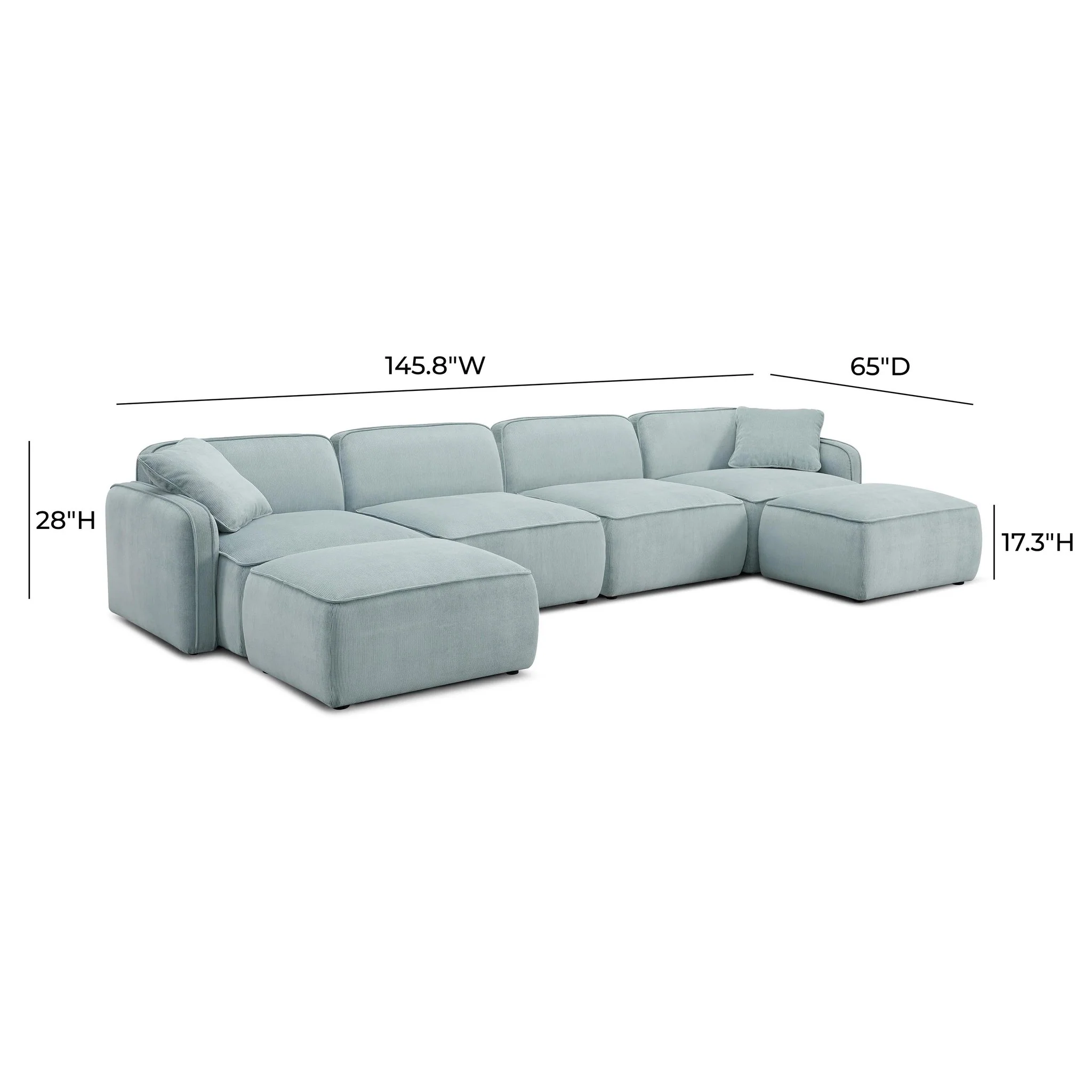 Travie Sea Blue Performance Corduroy Velvet 6-Piece Modular U-Sectional - Image 6