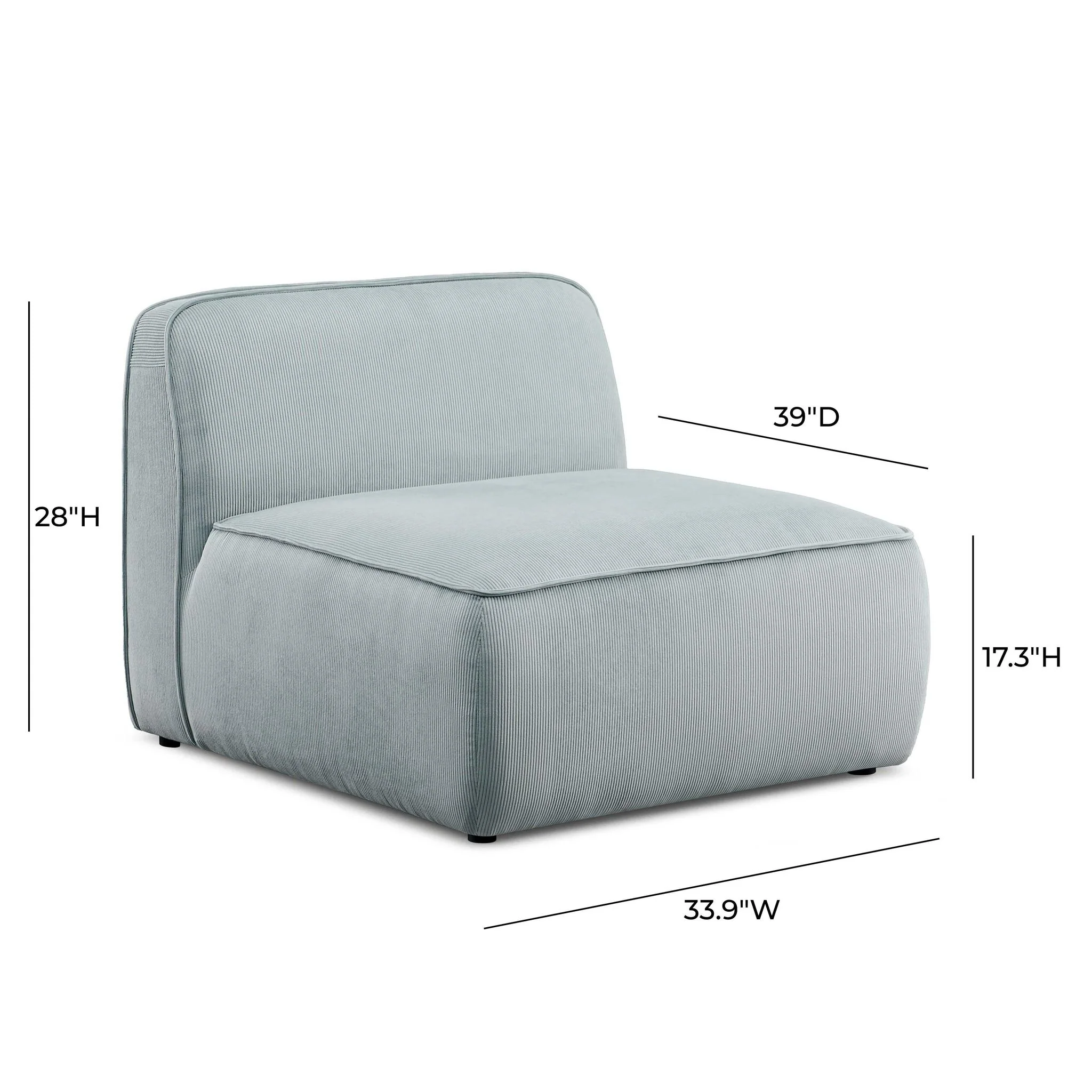 Travie Sea Blue Performance Corduroy Velvet Armless Chair - Image 5
