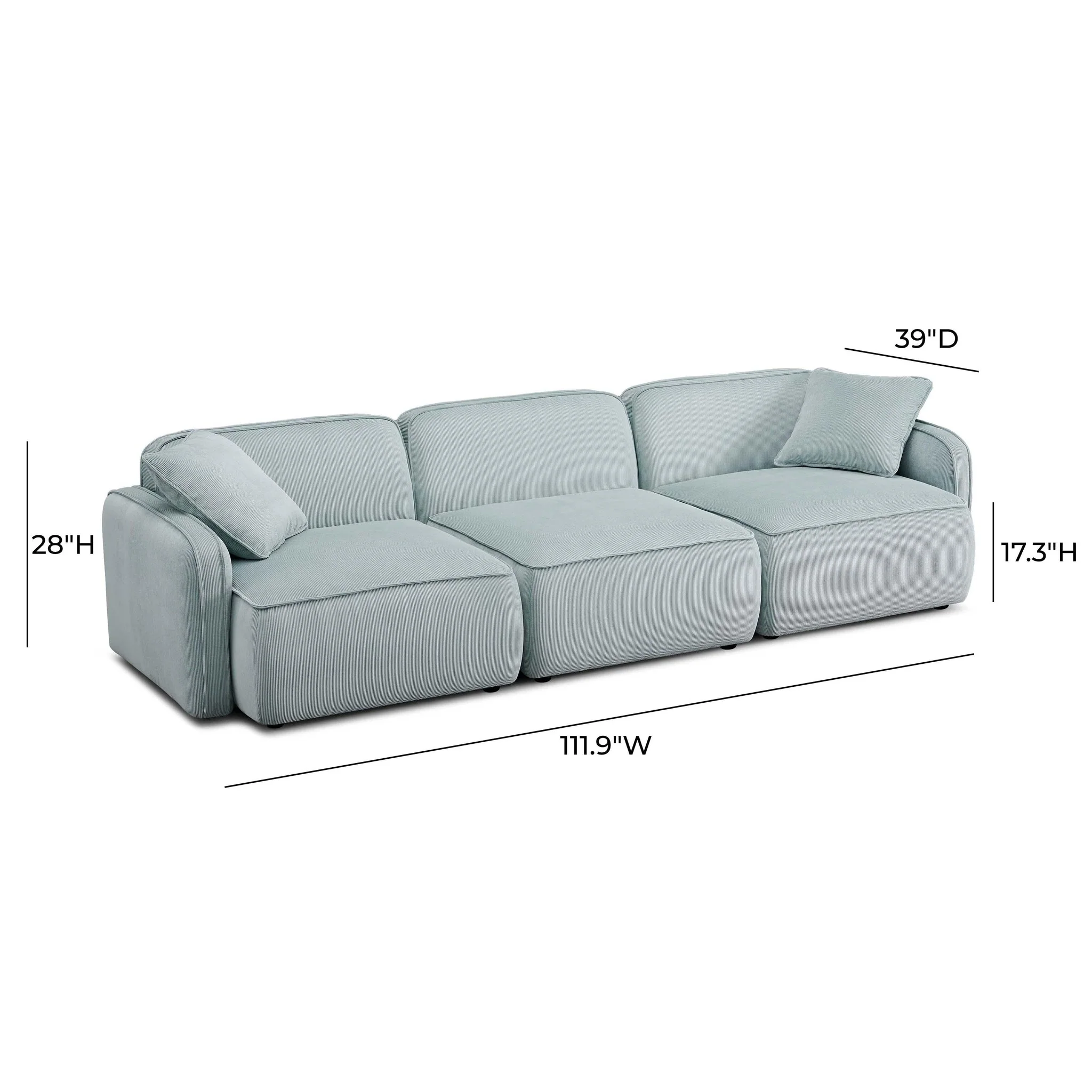 Travie Sea Blue Performance Corduroy Velvet Modular Sofa - Image 6