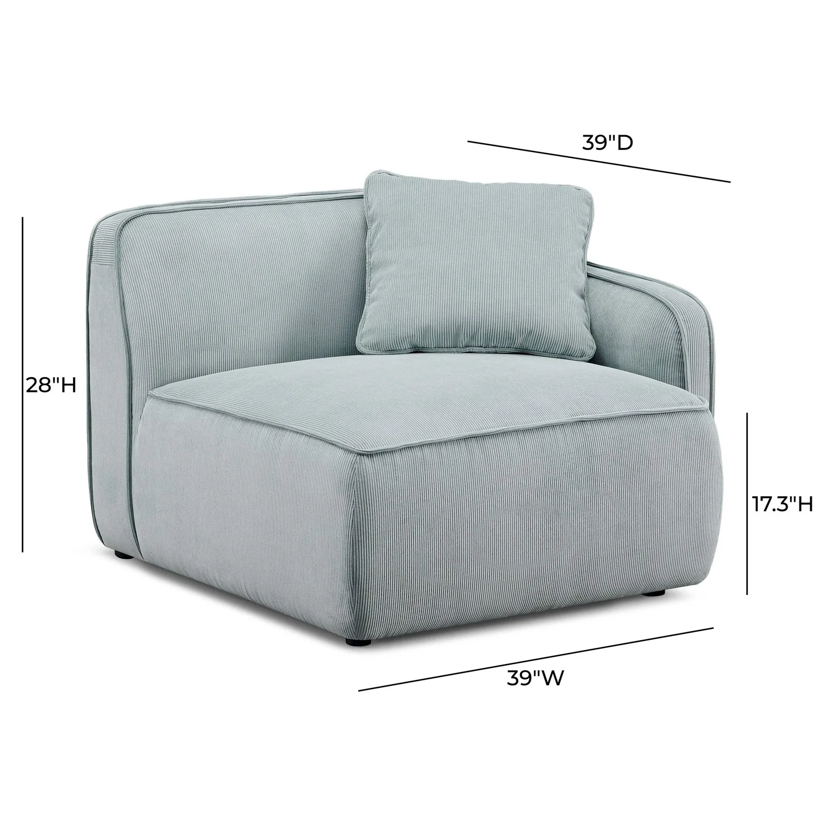 Travie Sea Blue Performance Corduroy Velvet RAF Corner Chair - Image 5